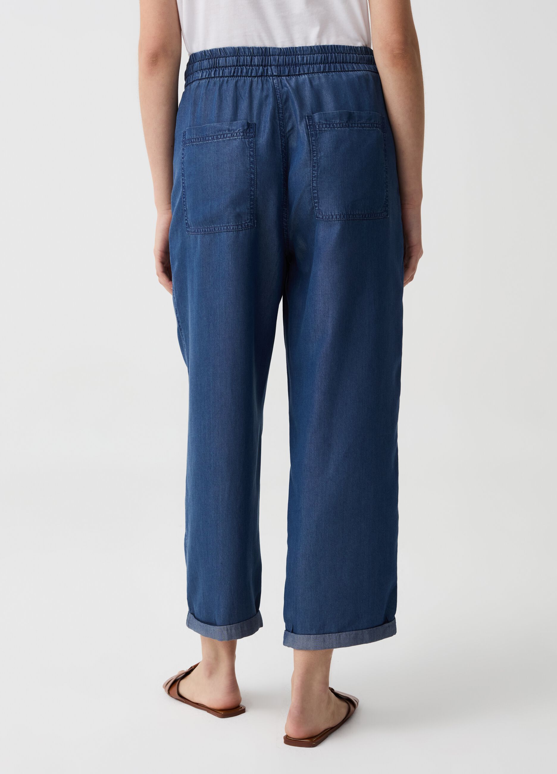 Wide-leg denim-effect joggers with turn-ups