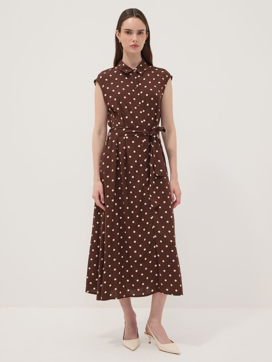 Brown midi dress in pure viscose with polka dots, regular fit_0
