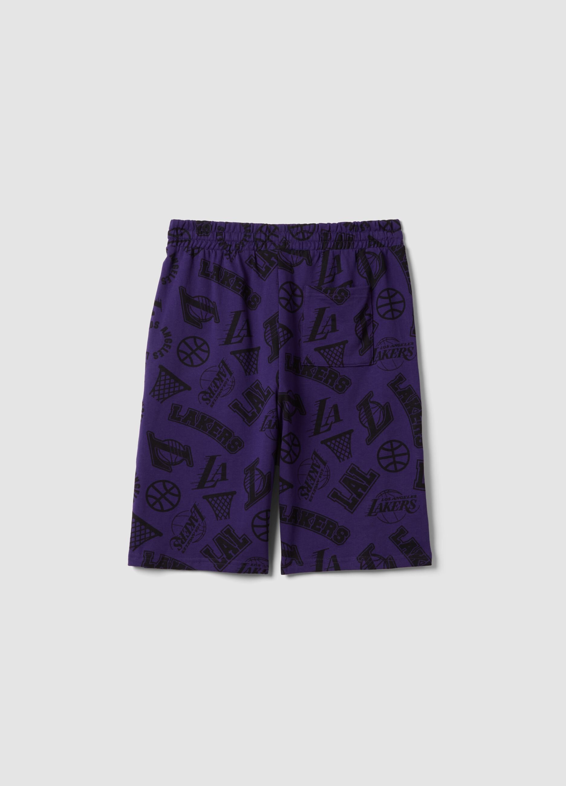 Purple pure cotton Bermuda shorts with elasticated waist
