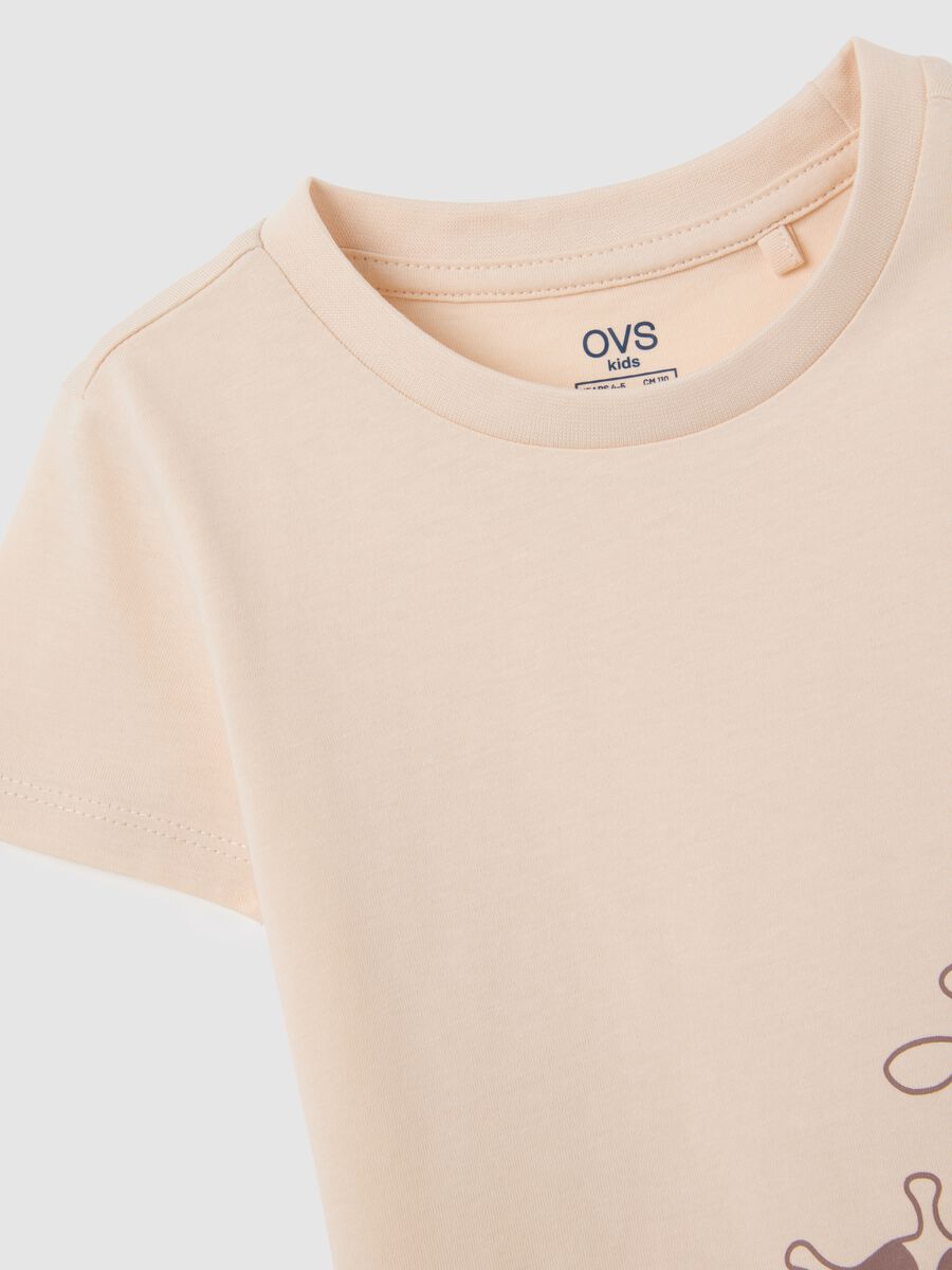 Girls' beige pure cotton t-shirt with giraffes_3