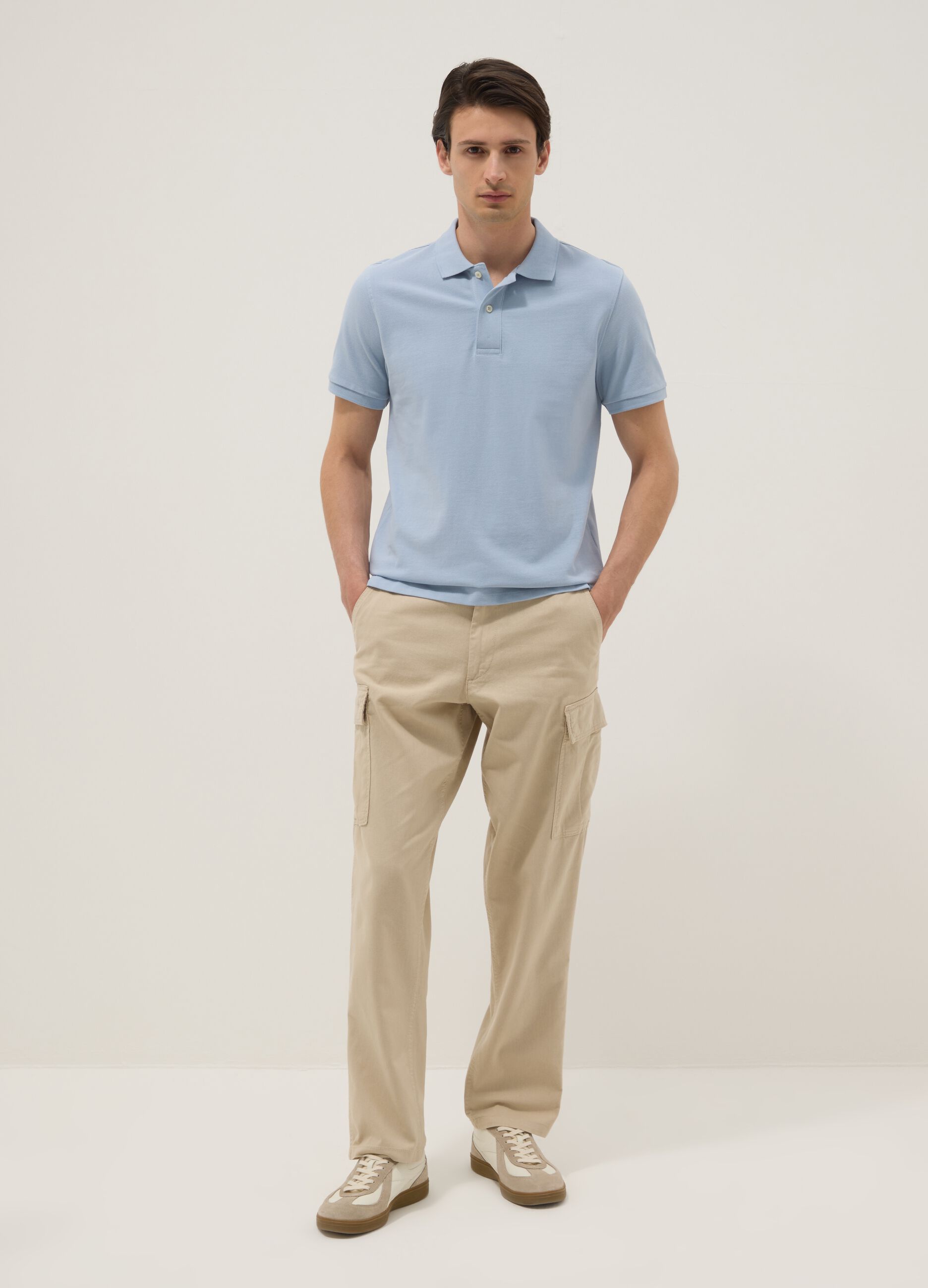 Light blue short-sleeve polo in pure organic cotton, regular fit
