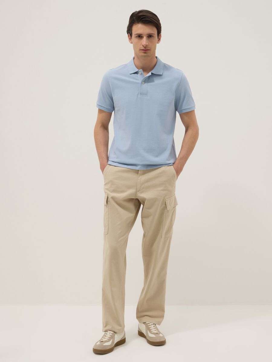 Light blue short-sleeve polo in pure organic cotton, regular fit_1