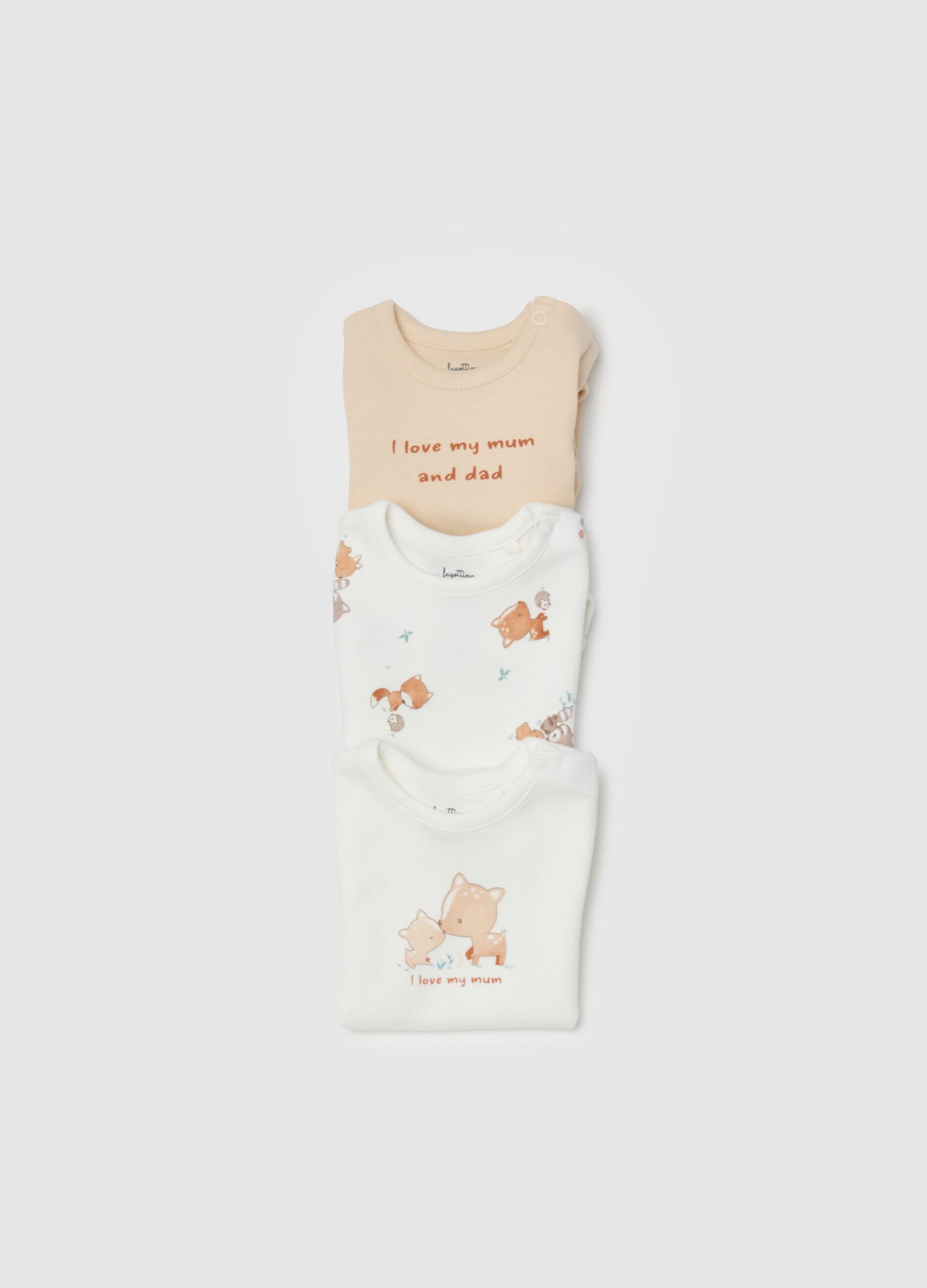 Multi-coloured pure cotton unisex baby bodysuit tripack set