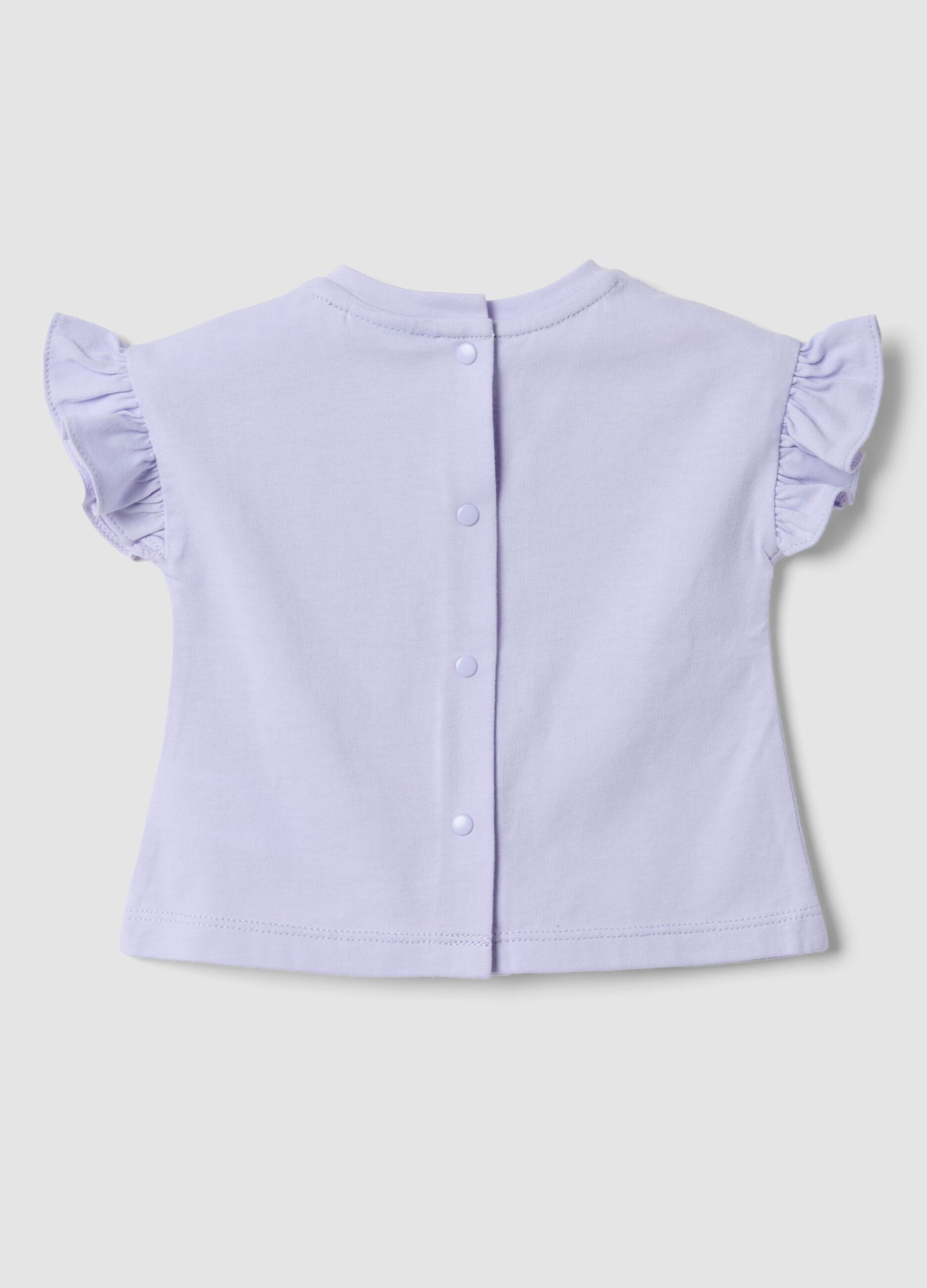 Purple short-sleeved pure organic cotton T-shirt with frills