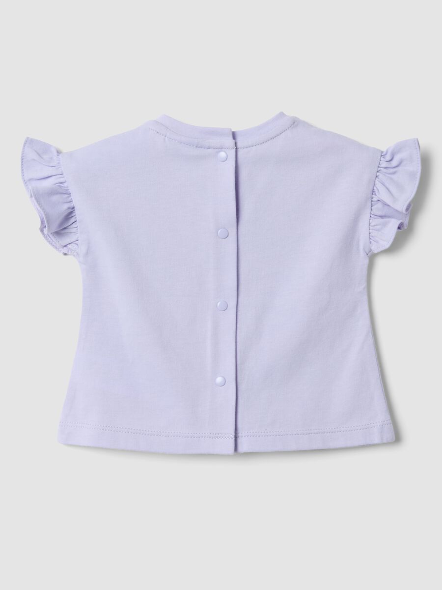 Purple short-sleeved pure organic cotton T-shirt with frills_1