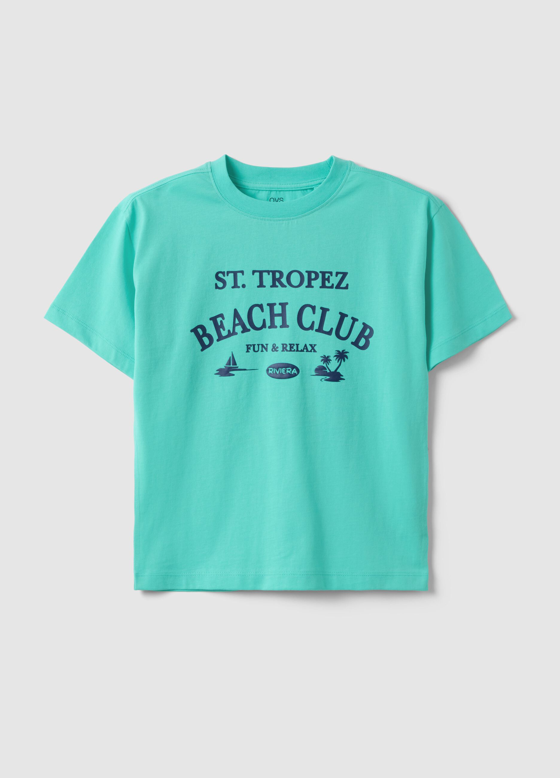 Children's oversized fit pure cotton blue T-shirt with print