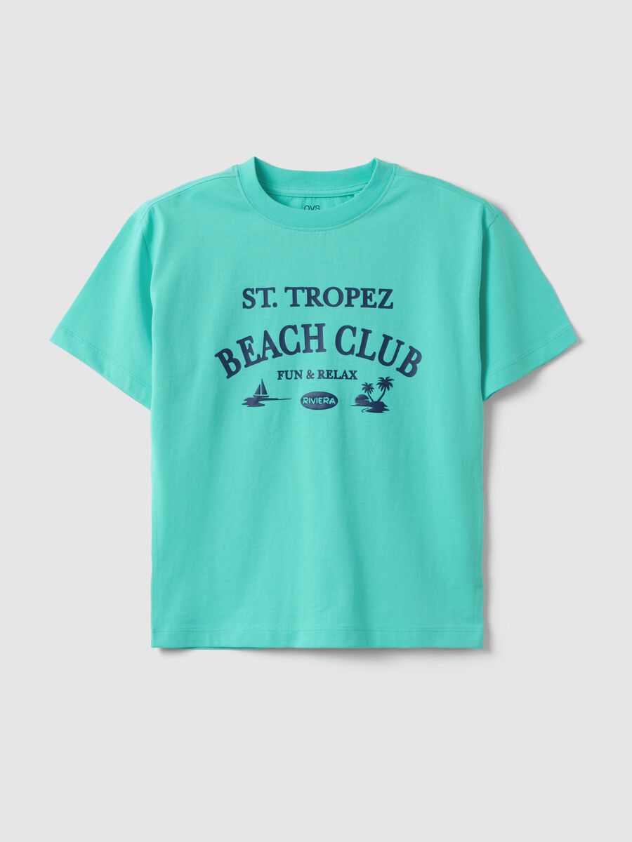 Children's oversized fit pure cotton blue T-shirt with print_0