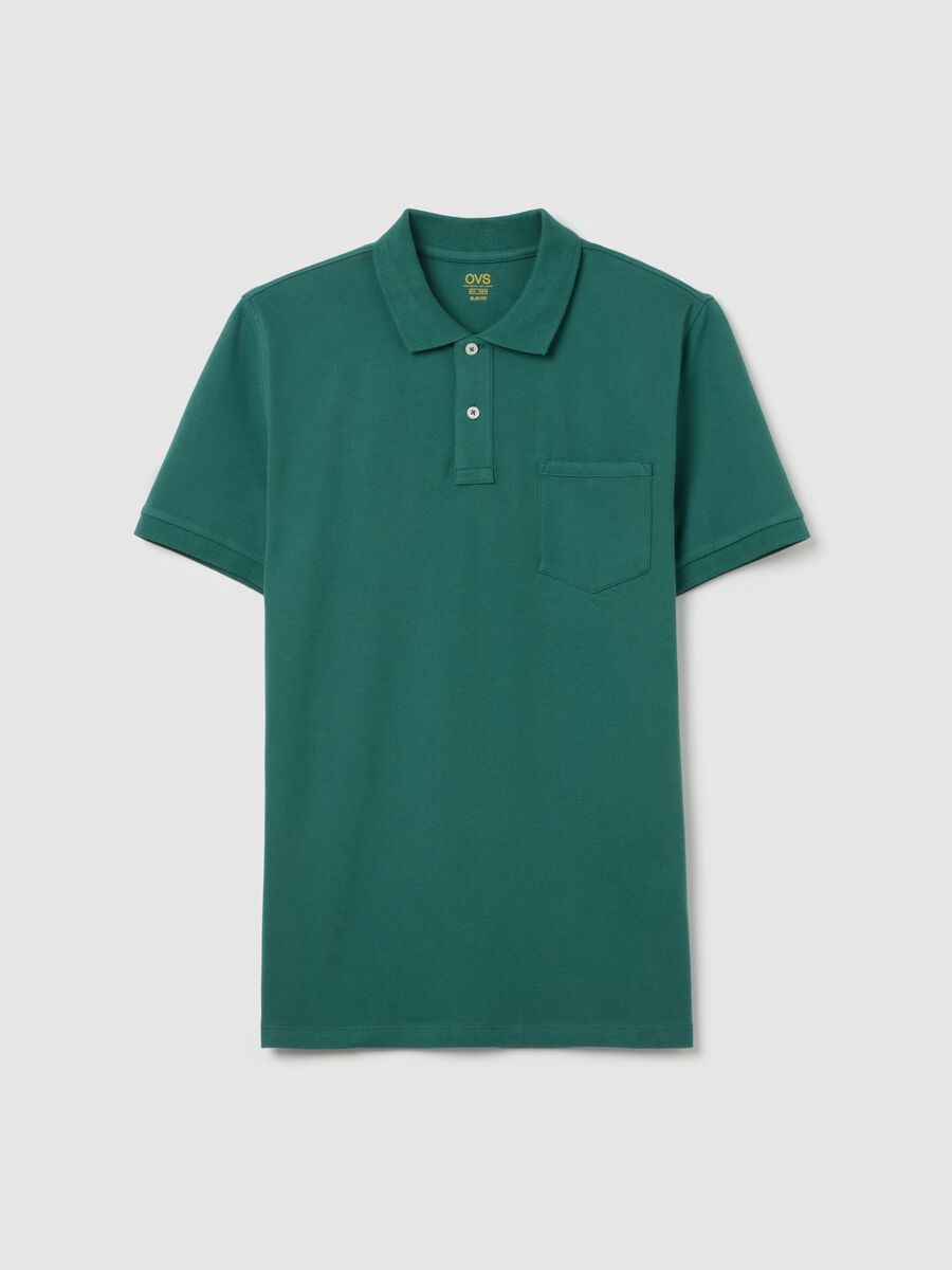 Stretch cotton polo shirt with pocket_0