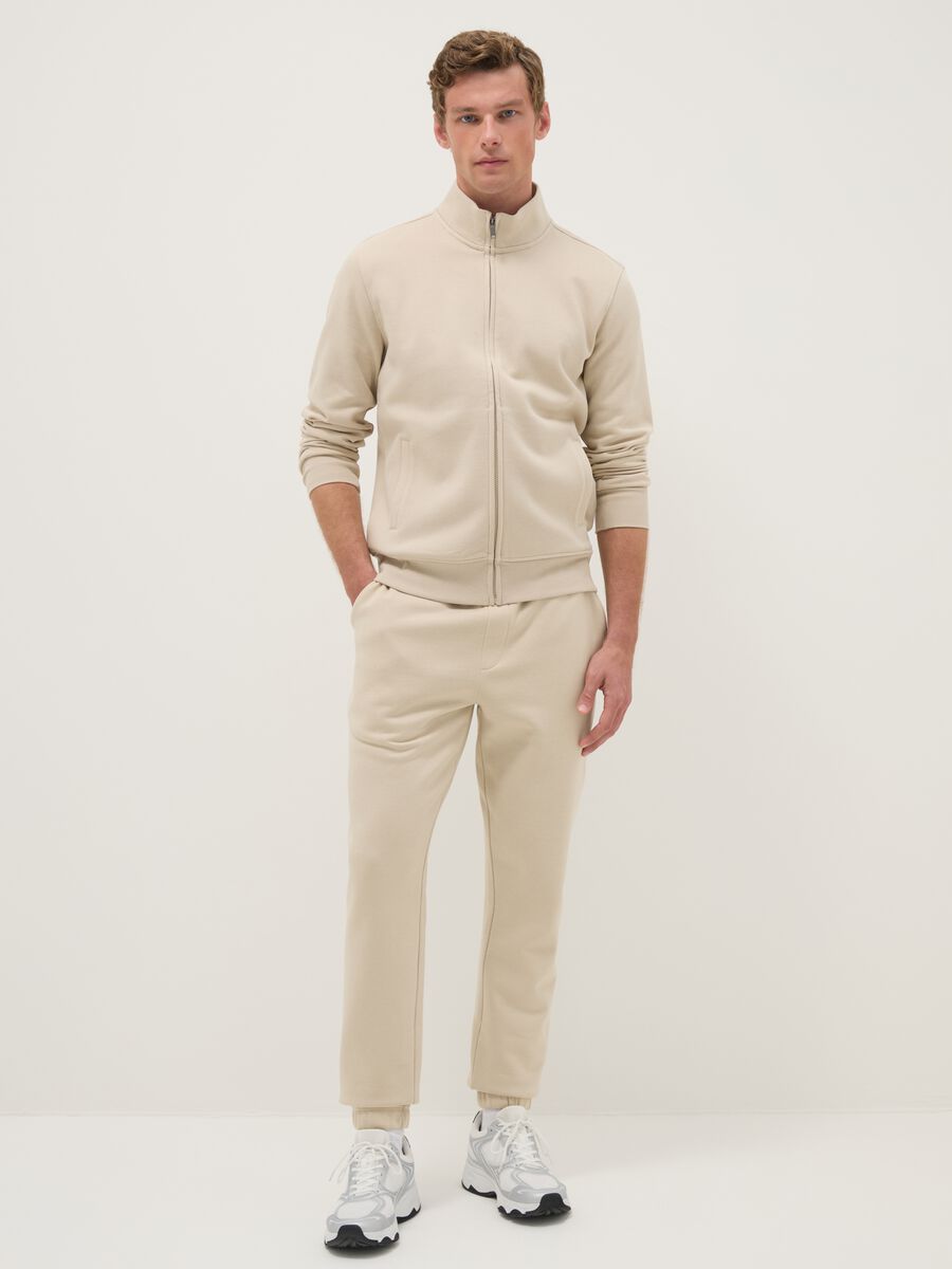 Beige cotton-blend sweatshirt in regular fit with full zip_1