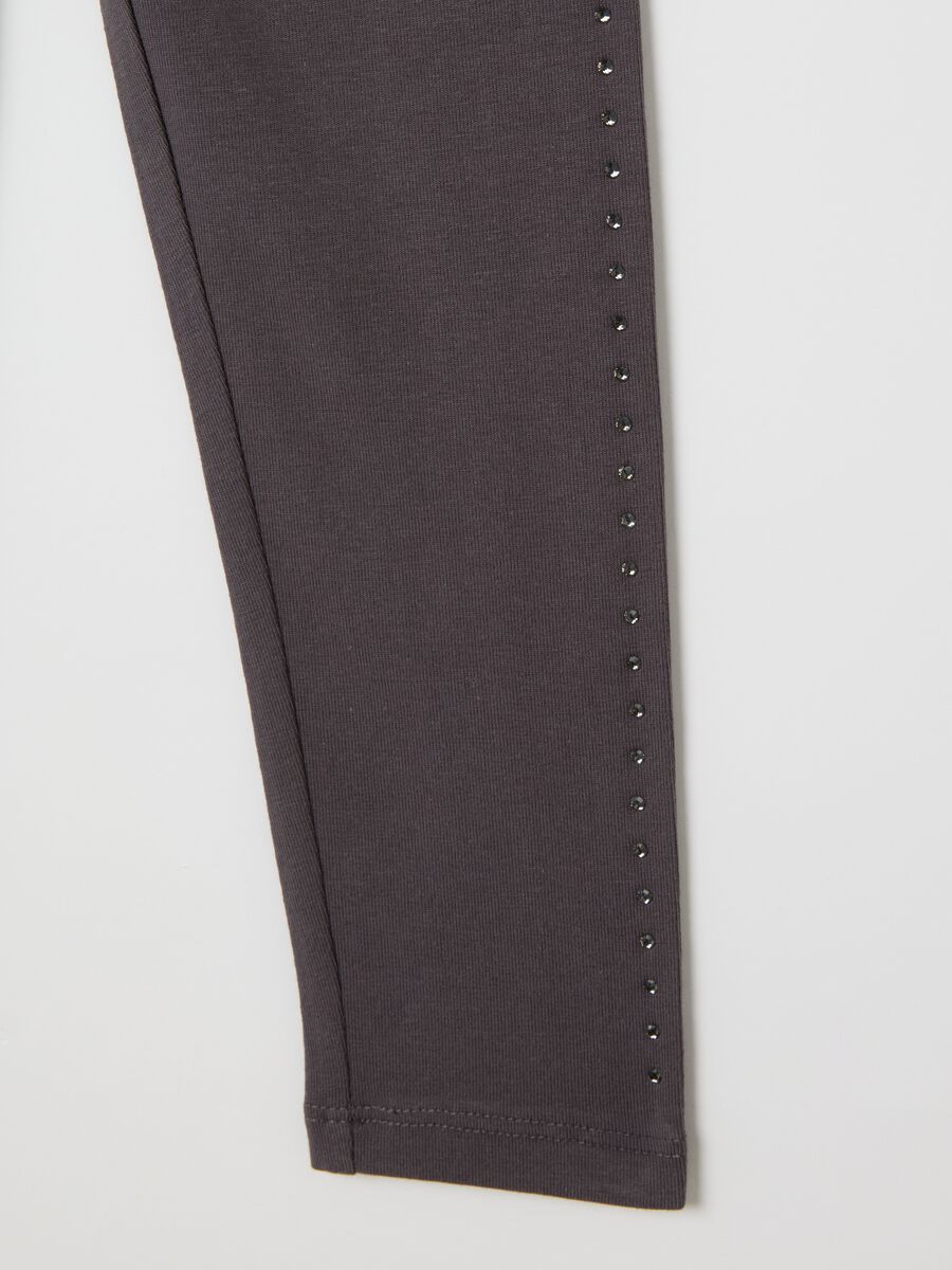 Girls' grey stretch cotton leggings with rhinestones_3