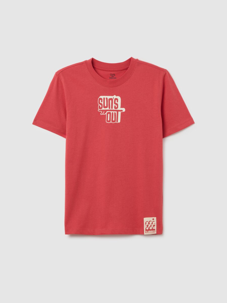 Boy's pure cotton red T-shirt regular fit with print_0