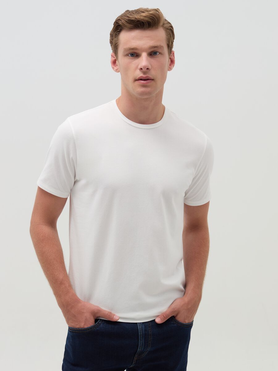 Stretch cotton T-shirt with crew-neck_0
