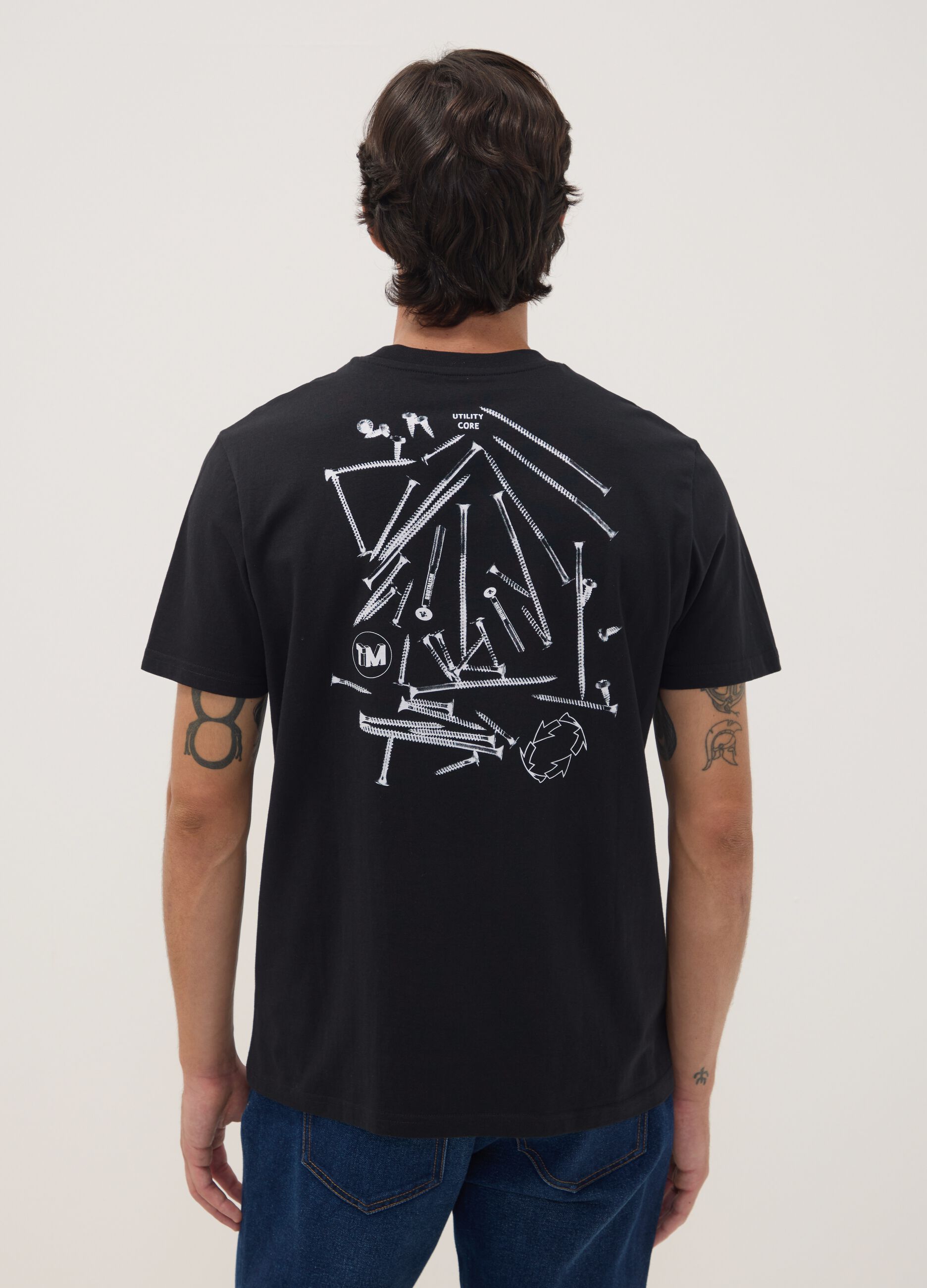 Black pure cotton crew-neck printed T-shirt