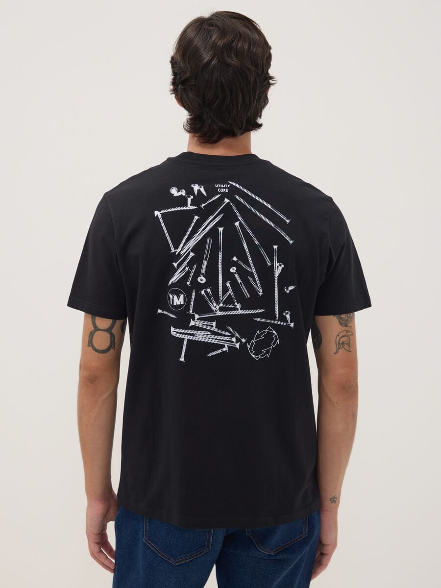 Black pure cotton crew-neck printed T-shirt_3