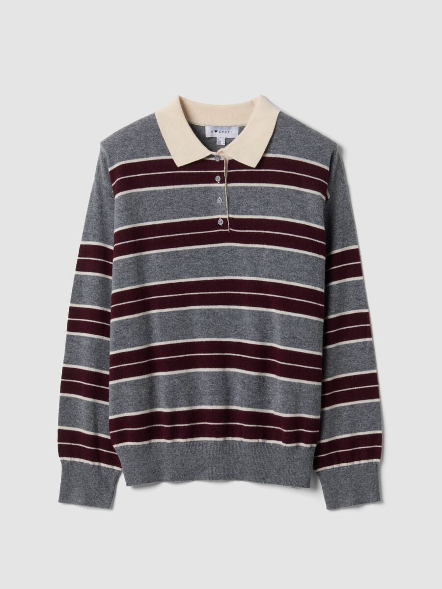 Maglia grigia in misto lana a righe con colletto polo_4