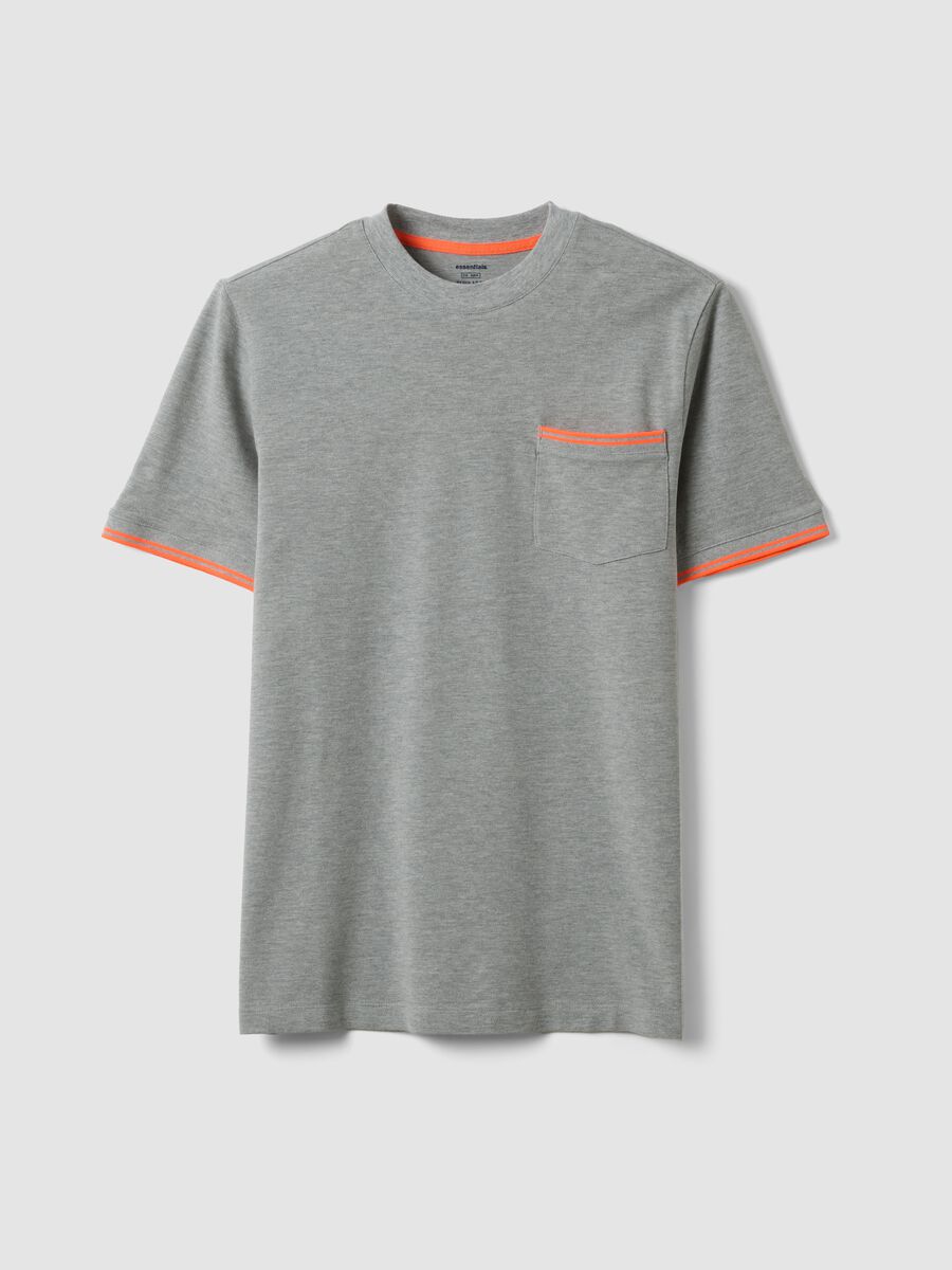 Grey stretch cotton T-shirt with chest pocket_4