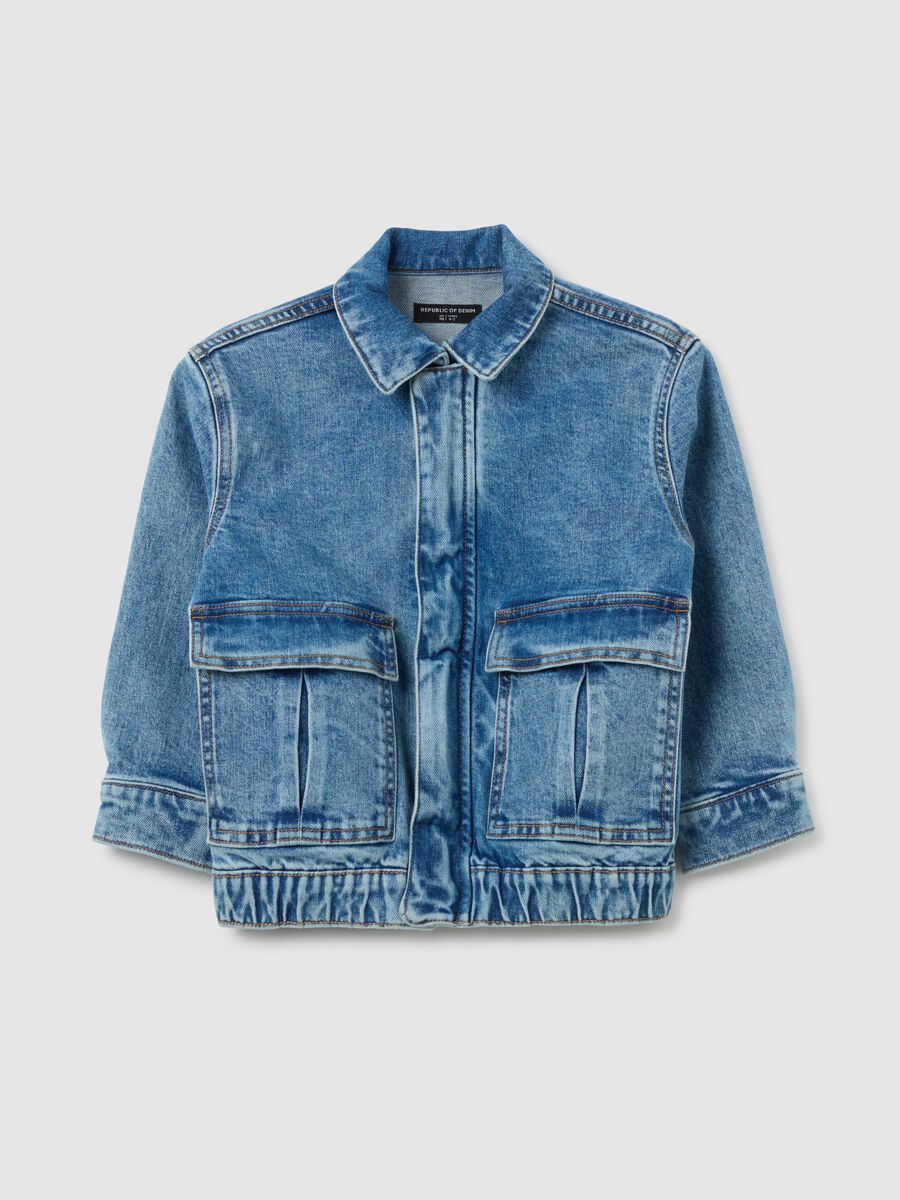 Children's blue denim jacket with cargo pockets_0
