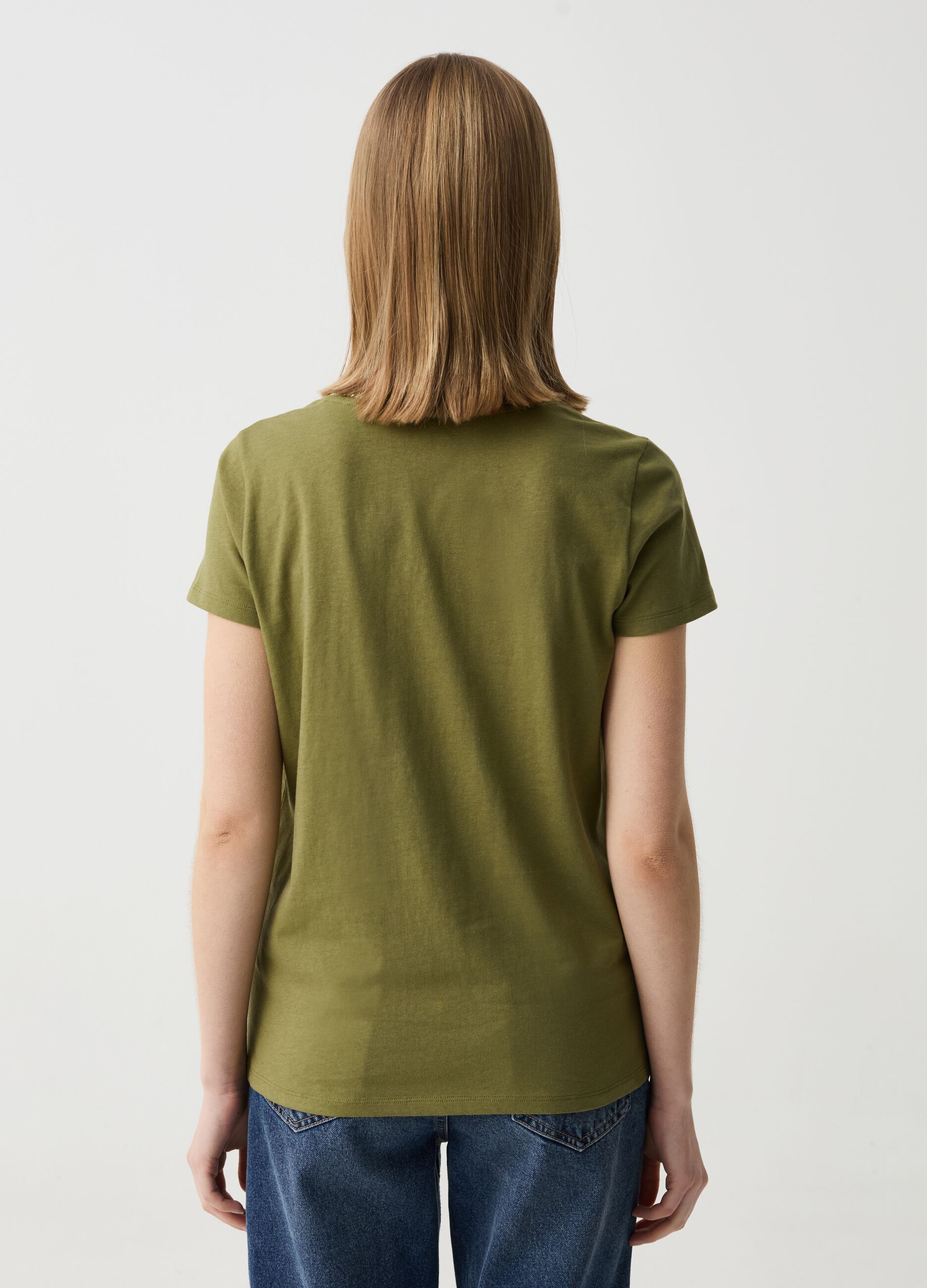 T-shirt with V neck and lurex embroidery