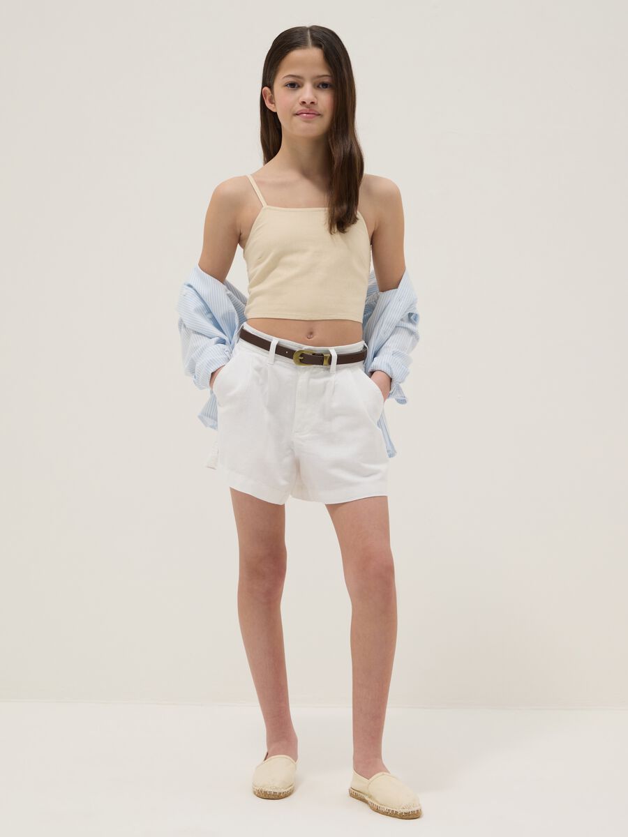 Girls&rsquo; white linen-cotton blend regular-fit shorts_0