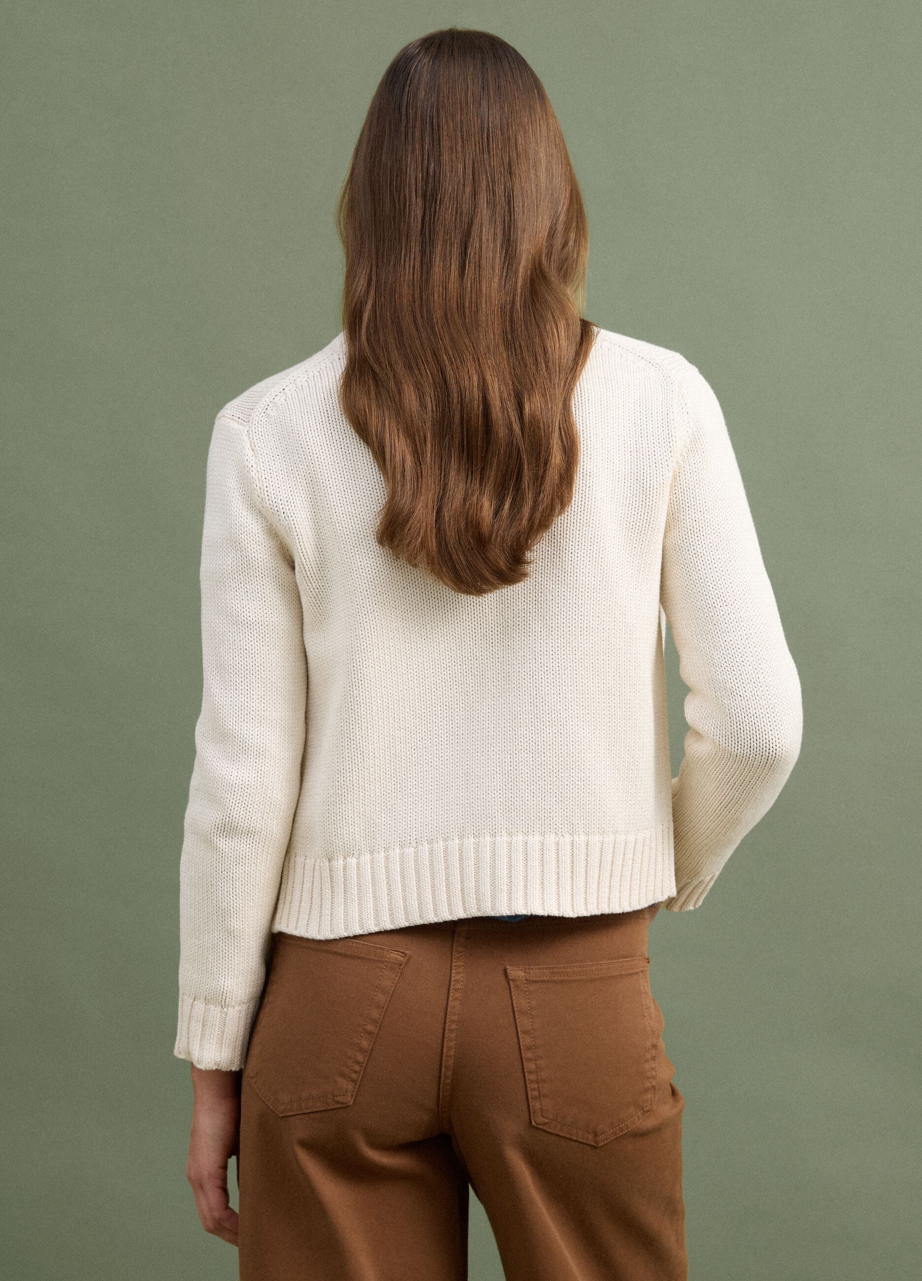 Beige pure cotton cardigan with buttons, regular fit