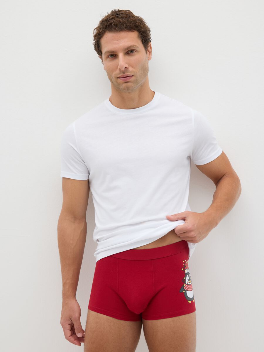 Red Christmas boxers in pure cotton with regular fit and print_0