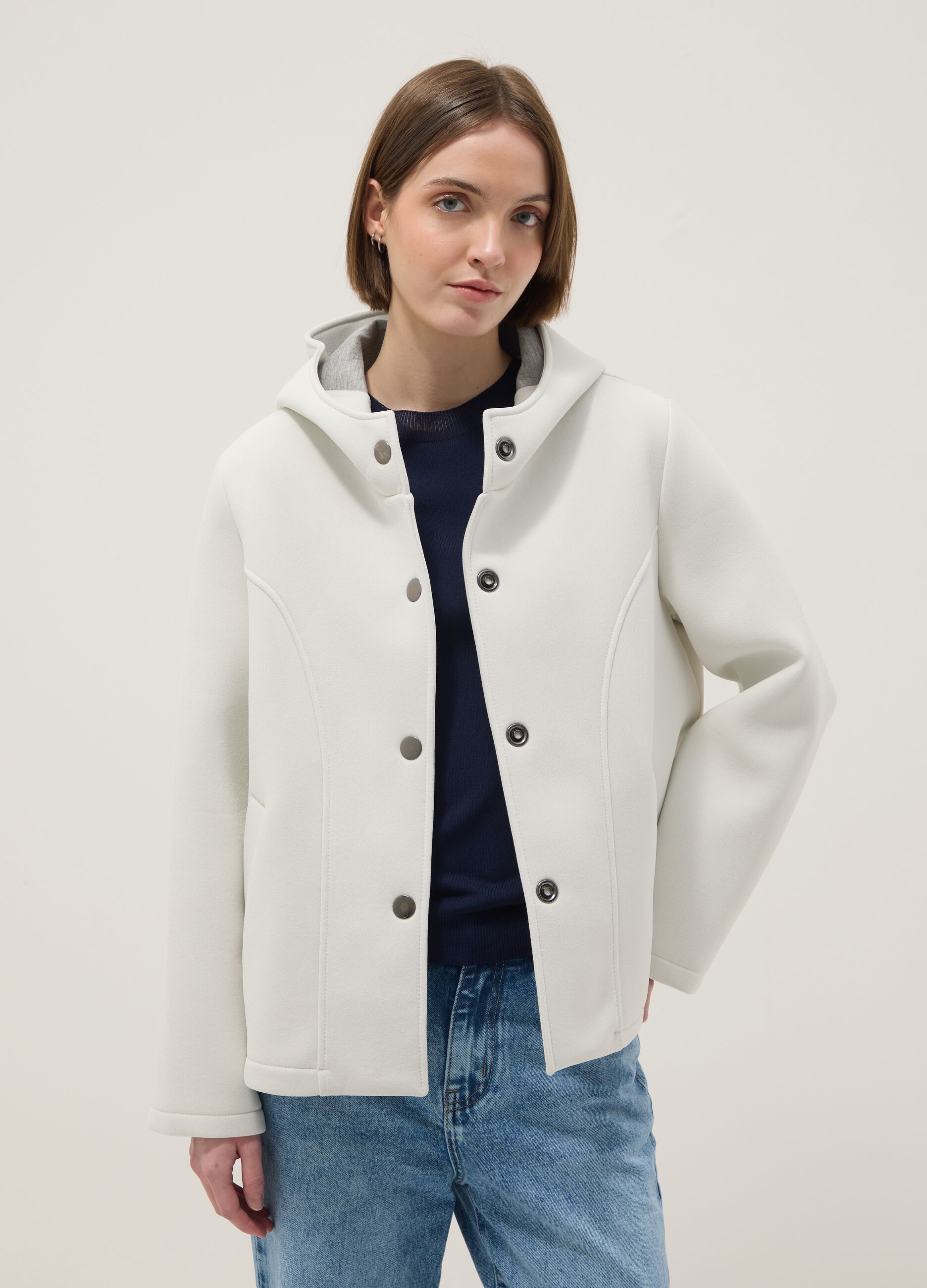 White regular fit jacket with hood and buttons