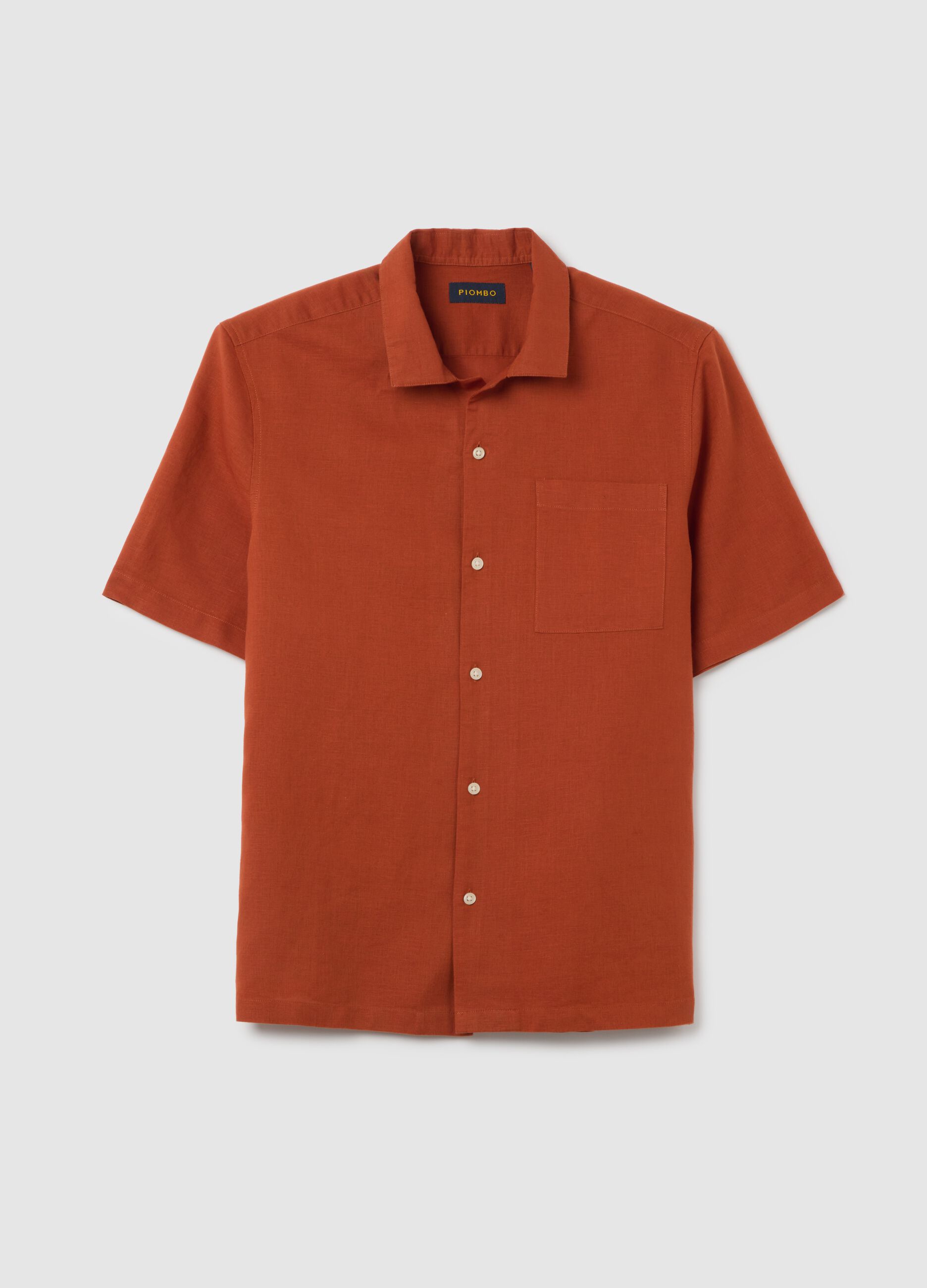 Orange Casual Shirt in Linen and Cotton Blend