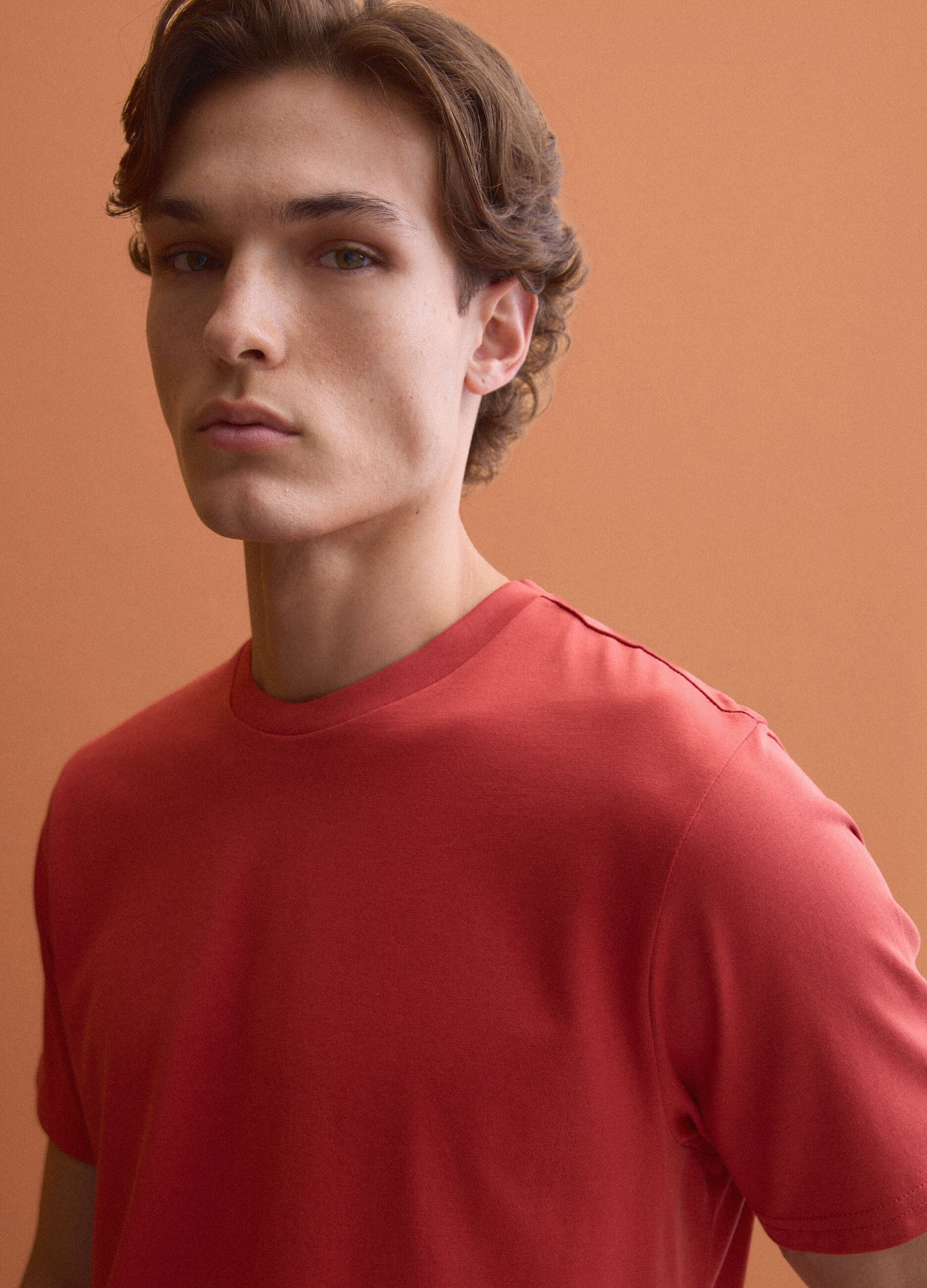 Red Supima cotton crew-neck T-shirt, regular fit