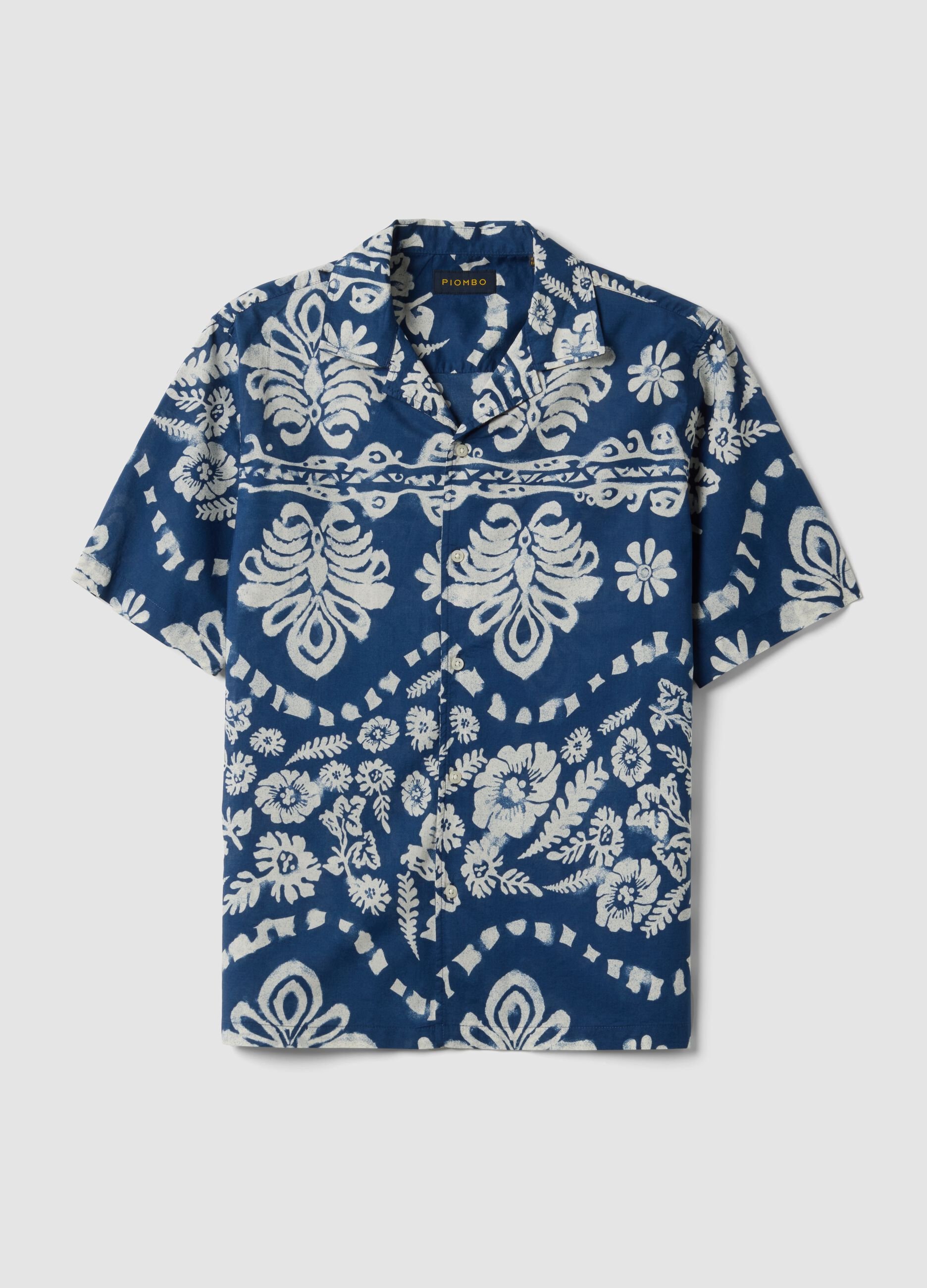 Blue organic cotton shirt with all-over print