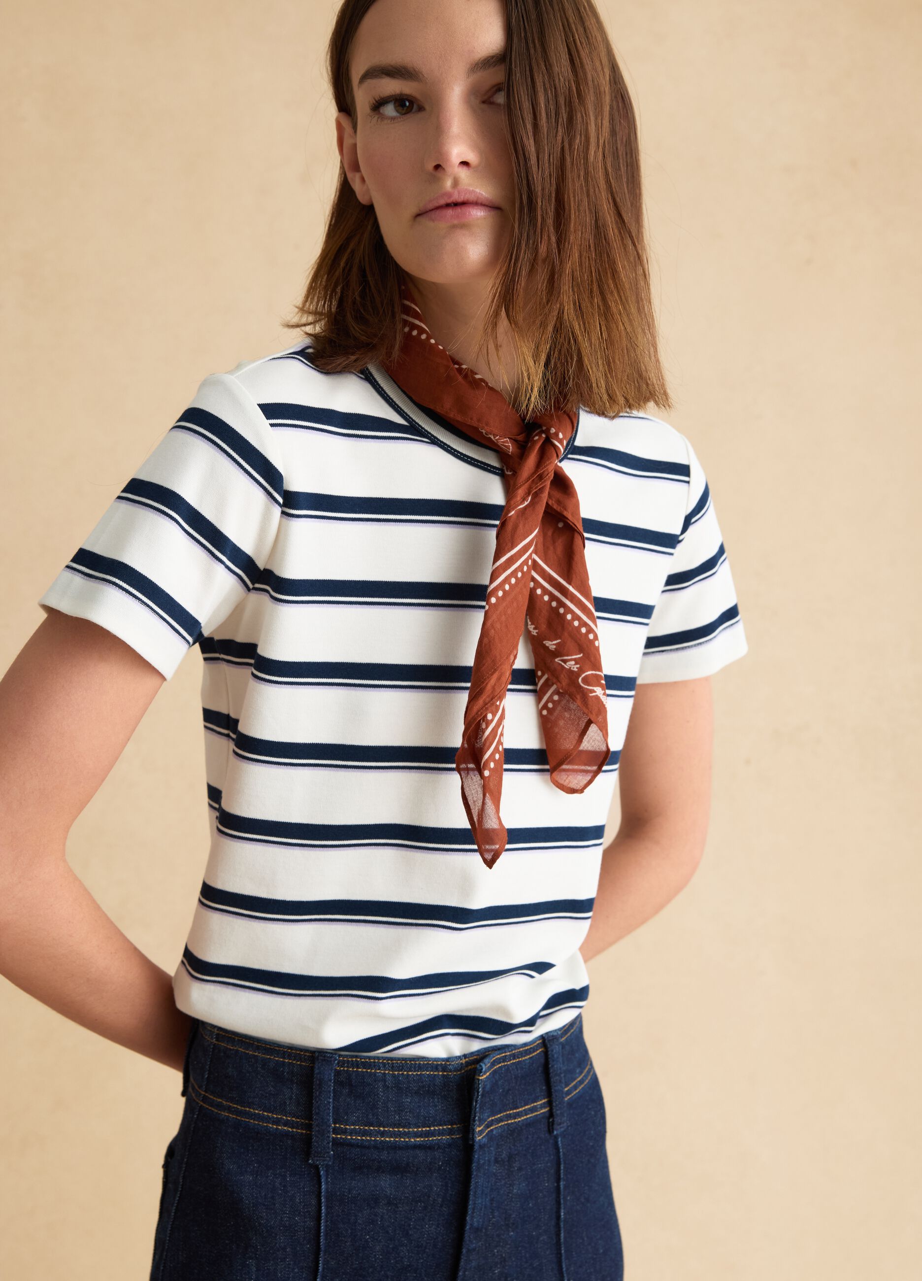 T-shirt in misto cotone a righe multicolor regular fit