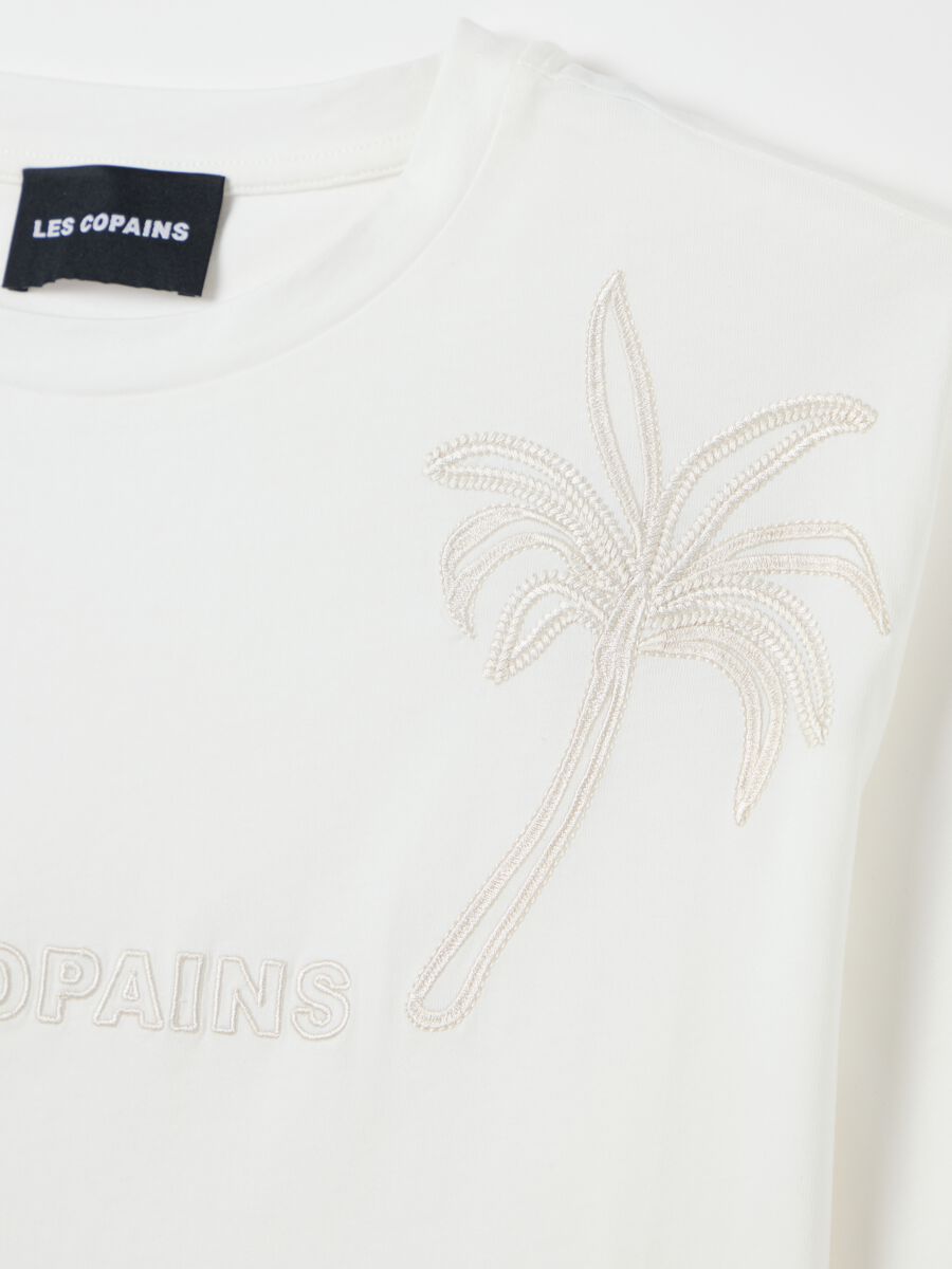 White T-shirt with palm embroidery Les Copains_1