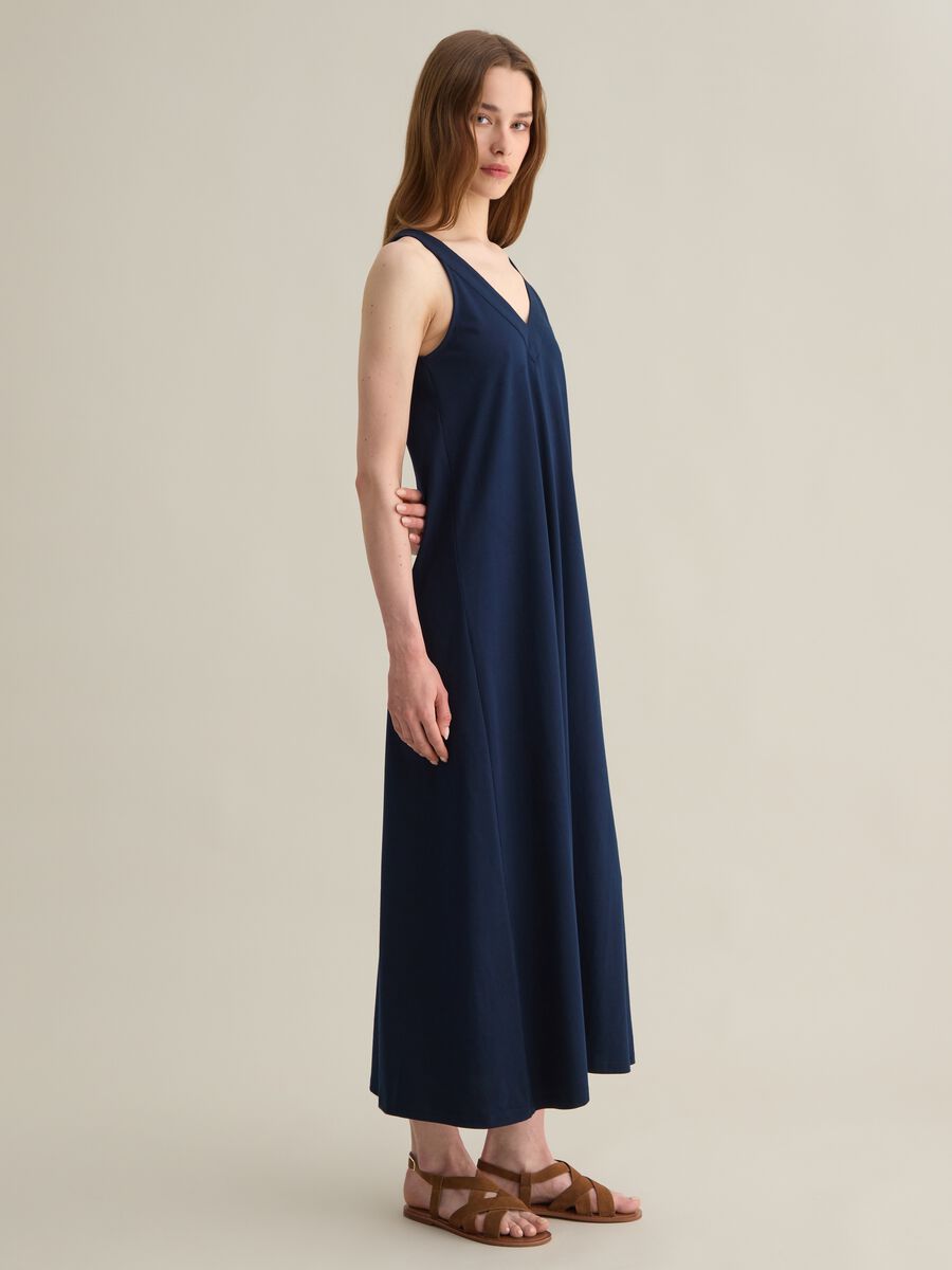 Sleeveless Long Cotton Dress in Blue_0