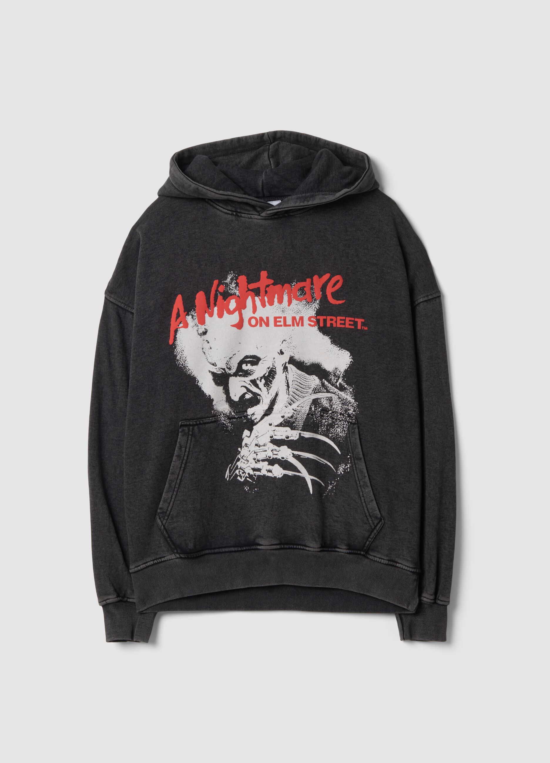 Grey oversized pure cotton hoodie with &ldquo;A Nightmare On Elm Street&rdquo; print