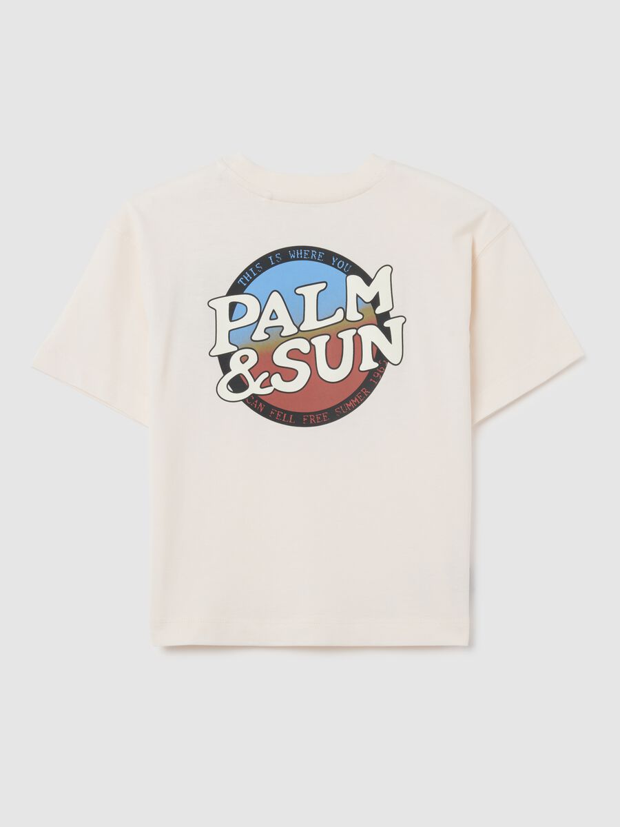 Children's beige pure cotton regular fit T-shirt_1
