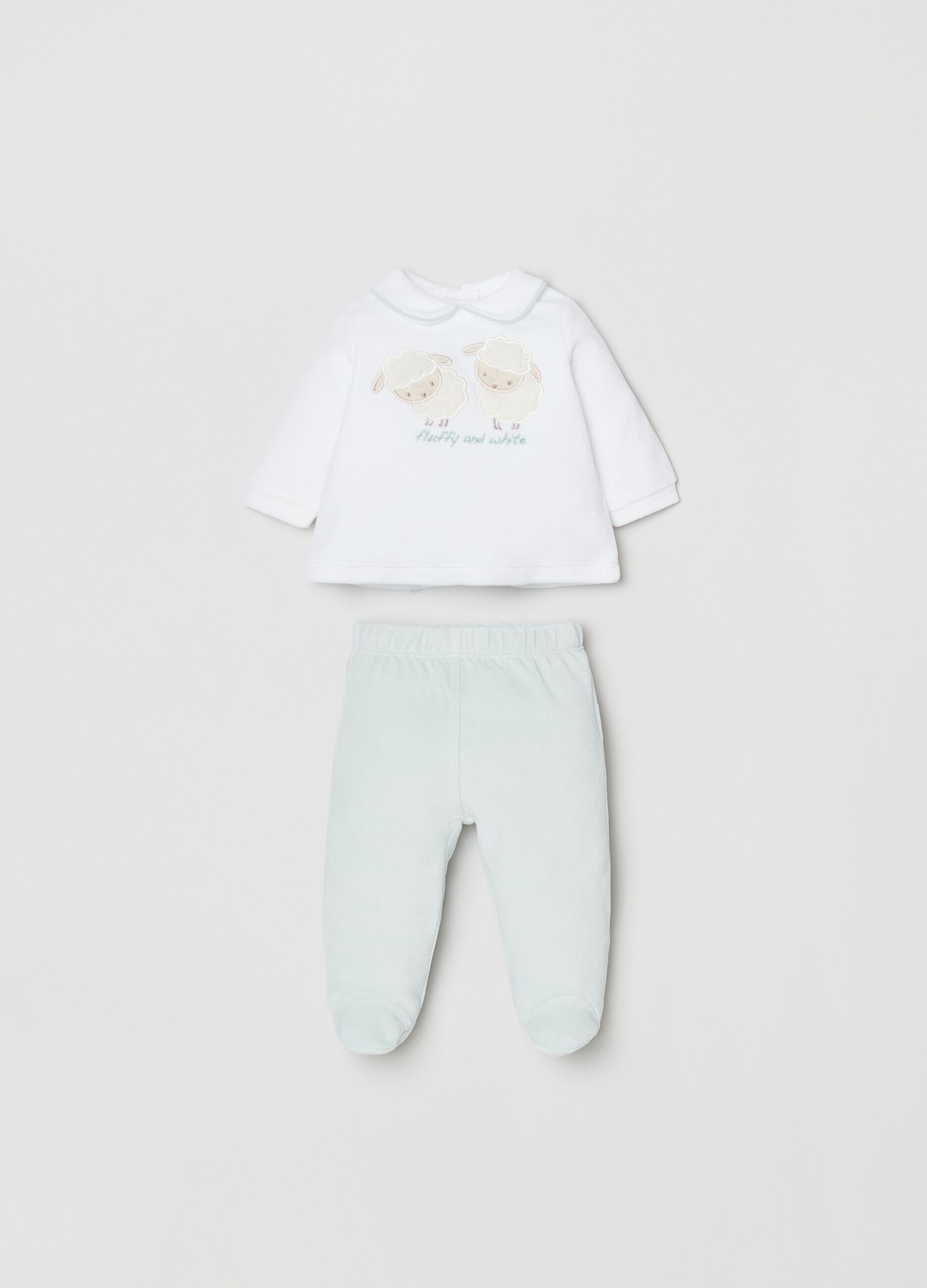 Set t-shirt e ghettine in velour con ricamo_0