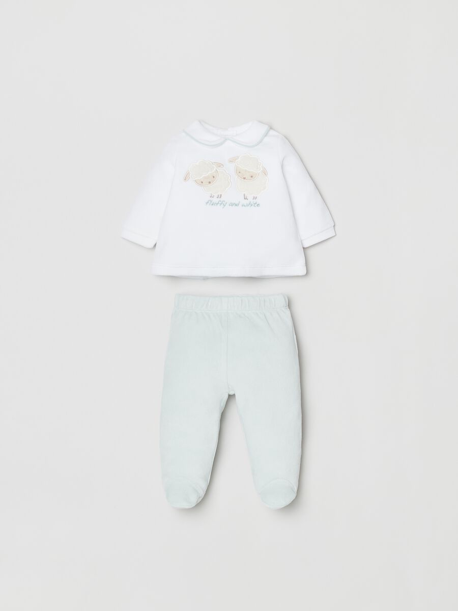 Set t-shirt e ghettine in velour con ricamo_0