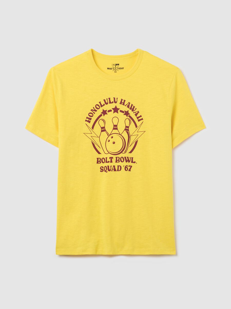 Cotton T-shirt with bowling motif print_4