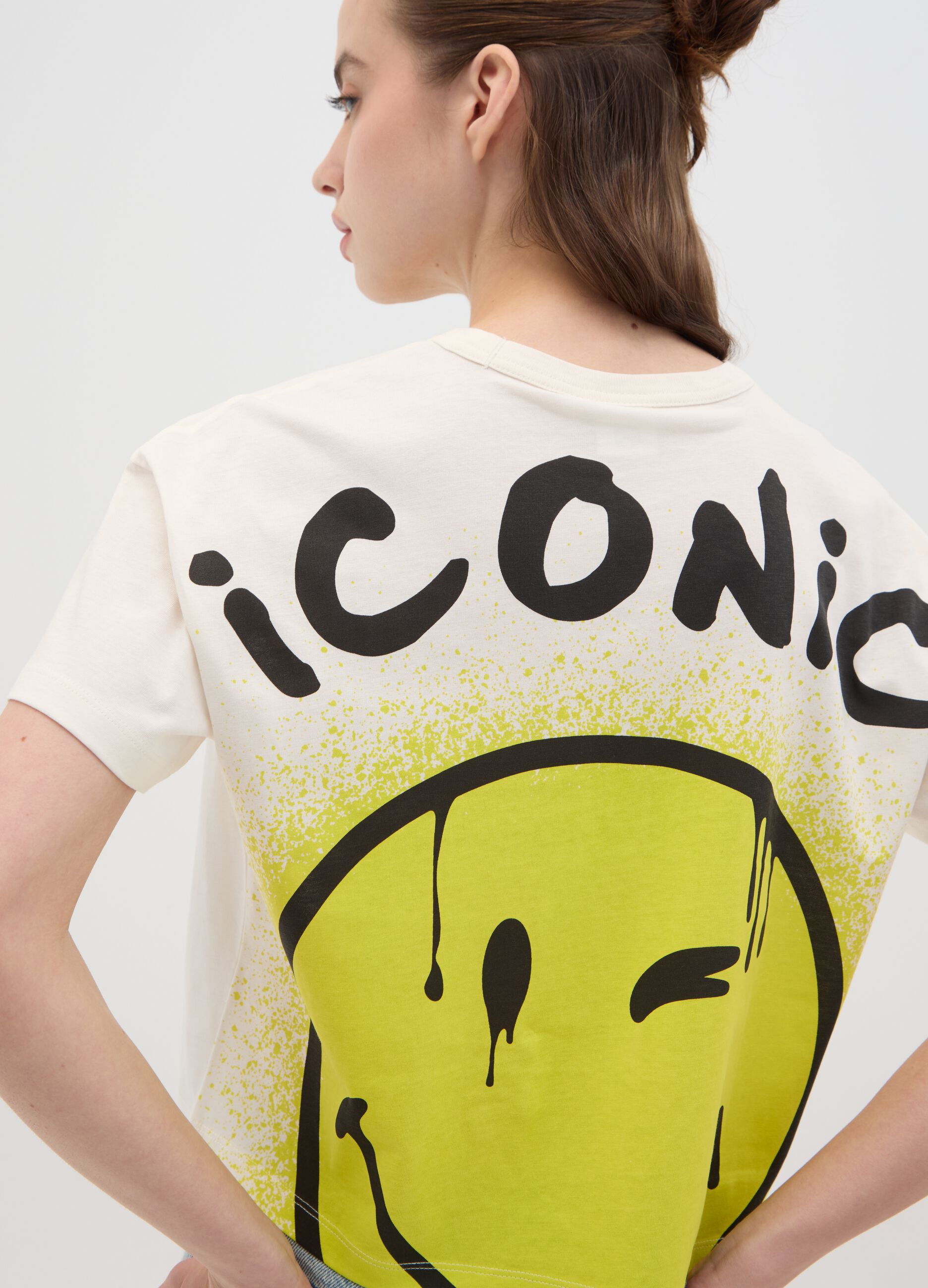 T-shirt da donna in puro cotone multicolor regular fit con stampa 