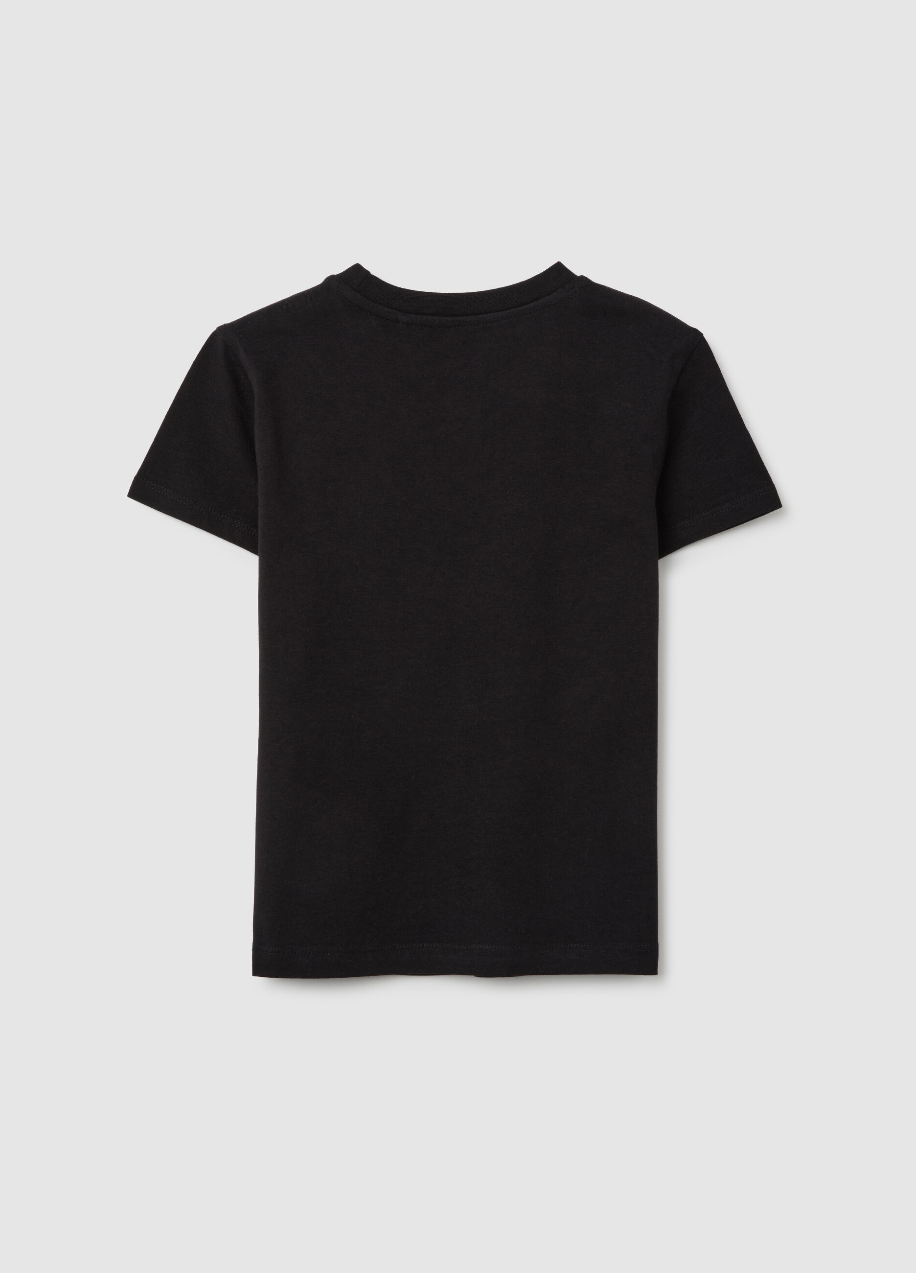 Girls' black pure cotton regular fit t-shirt with print