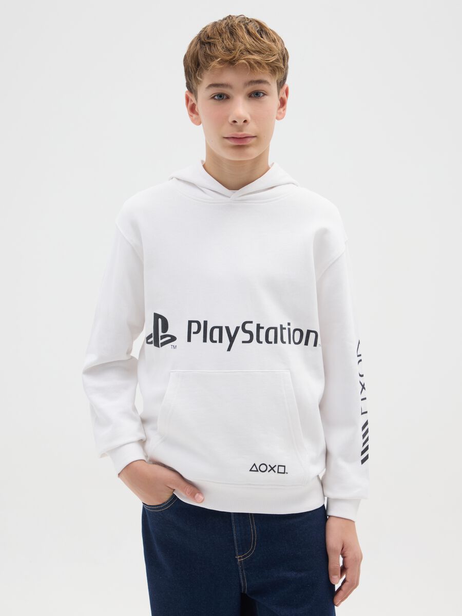 Felpa da ragazzo in puro cotone bianca con cappuccio_0