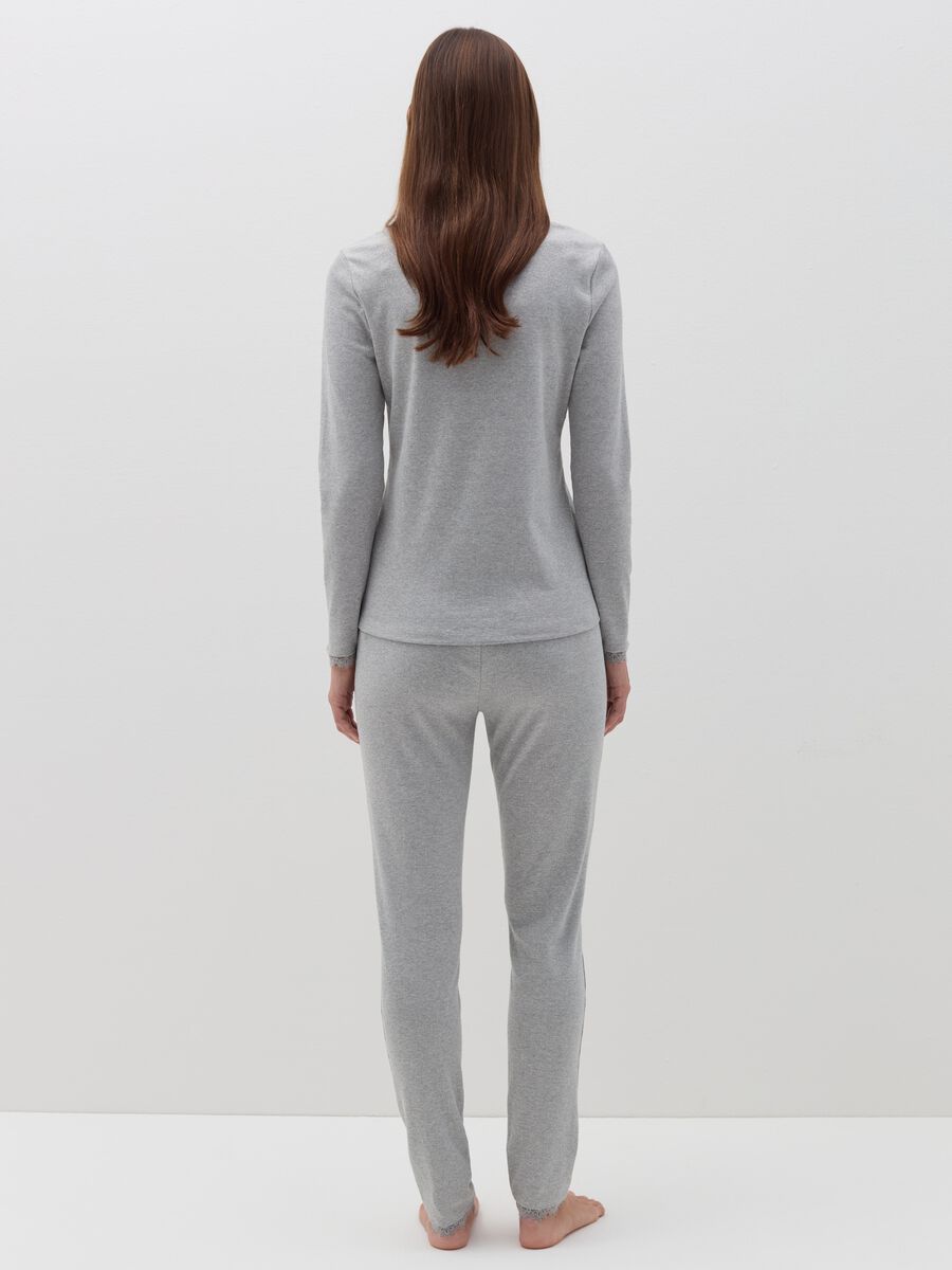 Full-length pyjamas with lurex and lace trim_3