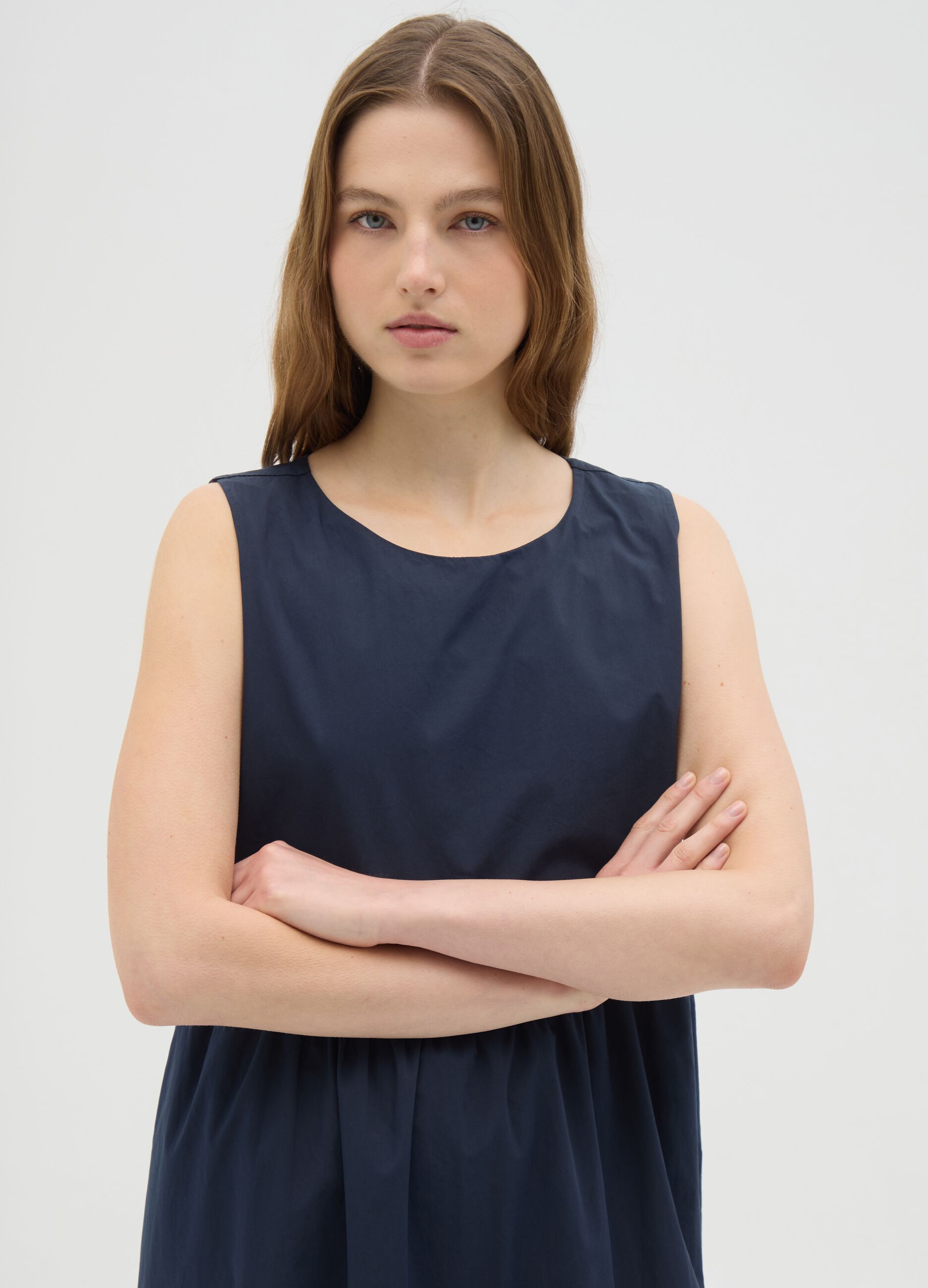 Abito lungo da donna in puro cotone blu regular fit