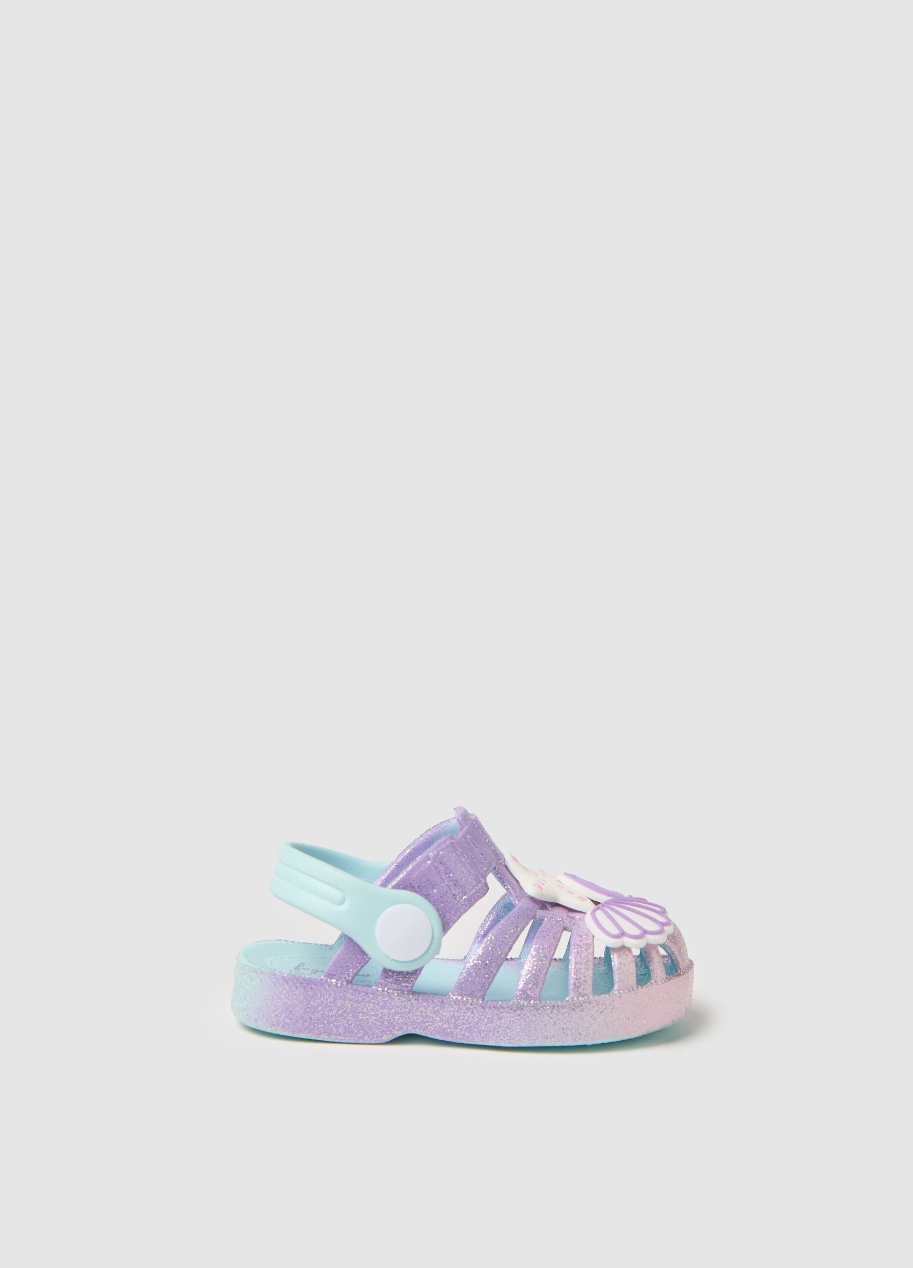 Multicolour EVA girl sandals with glitter and marine motifs