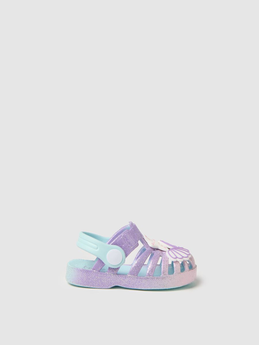 Sandali da bambina in EVA multicolor con glitter e motivi marini_0