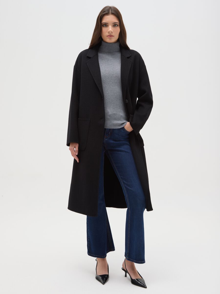 Cappotto lungo nero in misto lana e cashmere regular fit_1