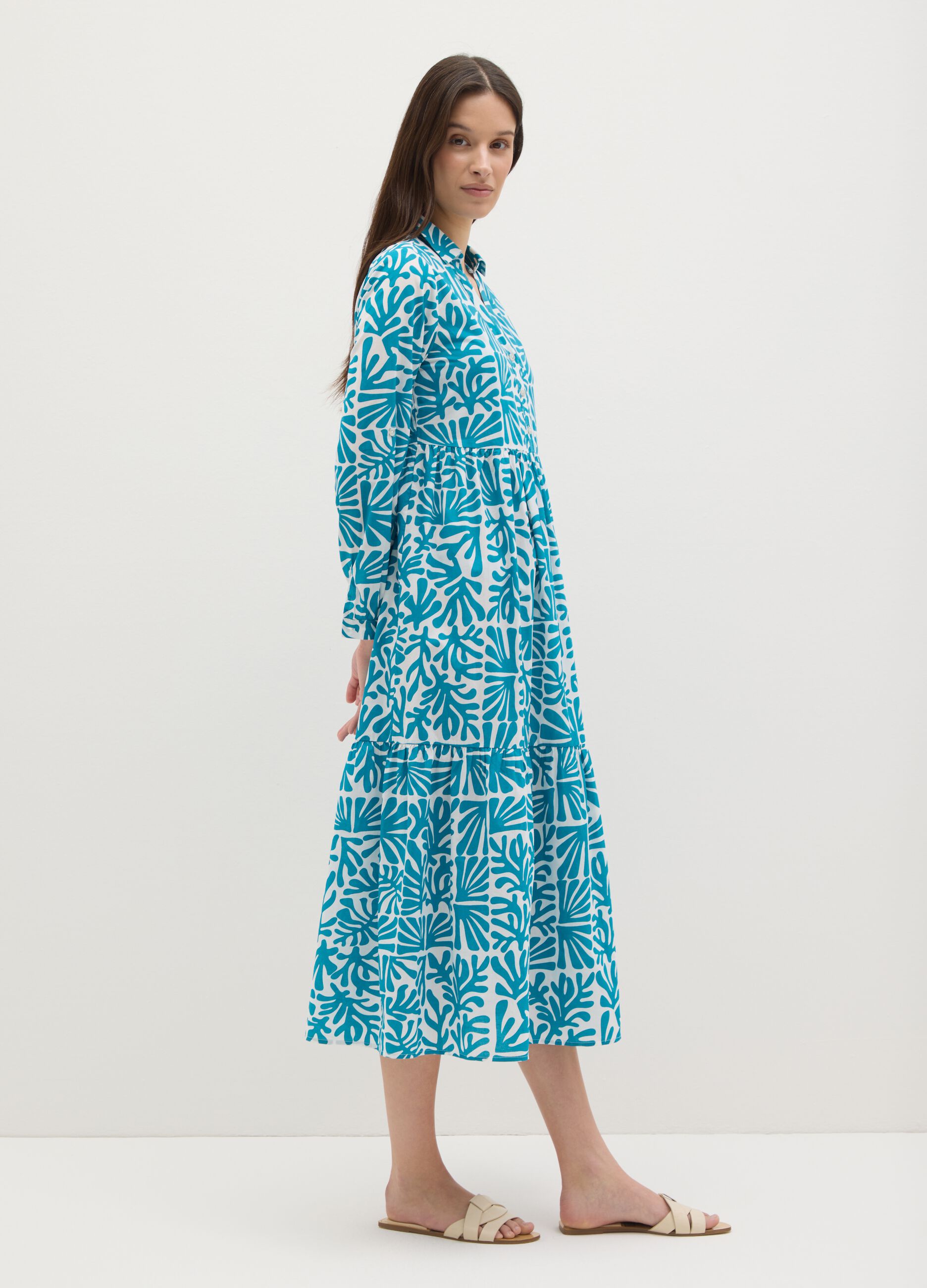 Abito lungo da donna in puro cotone multicolor