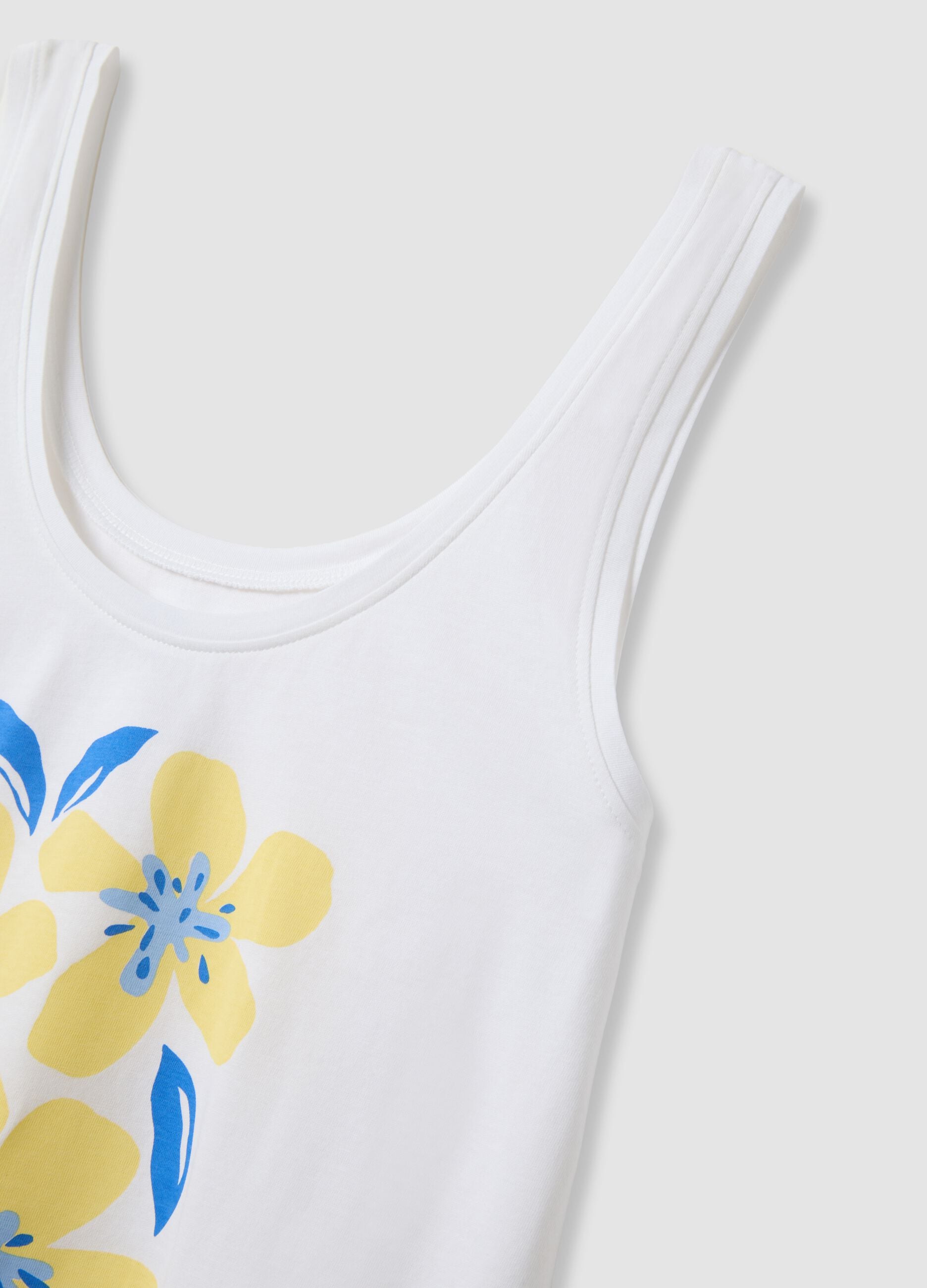 White organic cotton pyjama vest, regular fit, with floral print