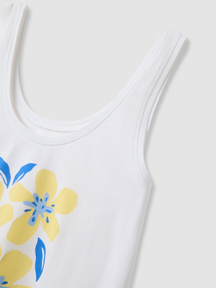 Canotta pigiama in puro cotone bianco regular fit con stampa floreale_5