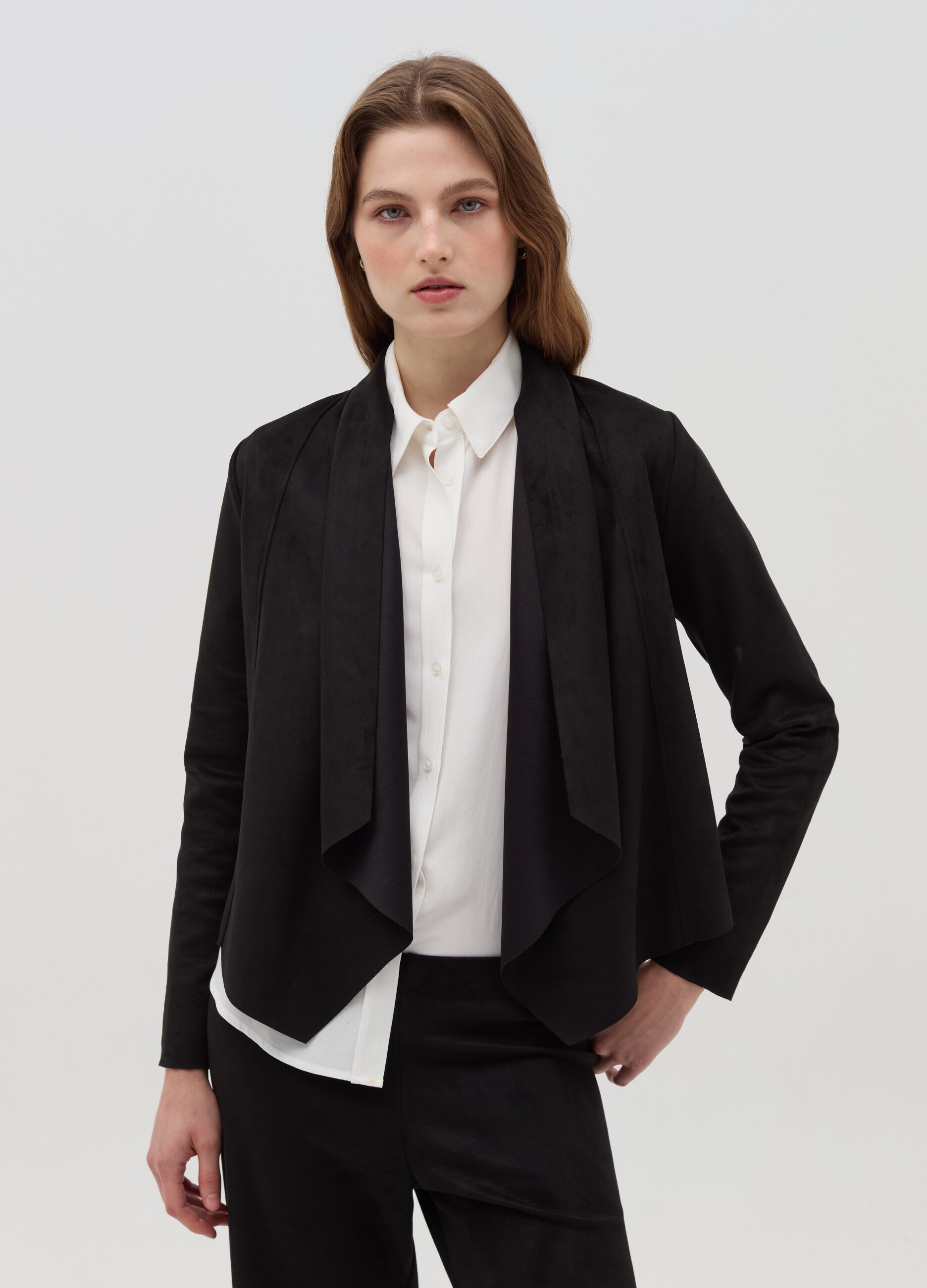 Short open suede jacket