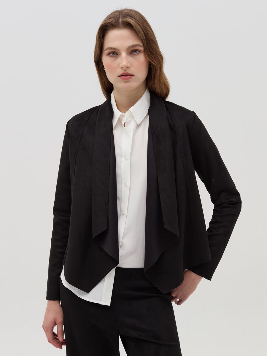 Giacca corta aperta scamosciata_0